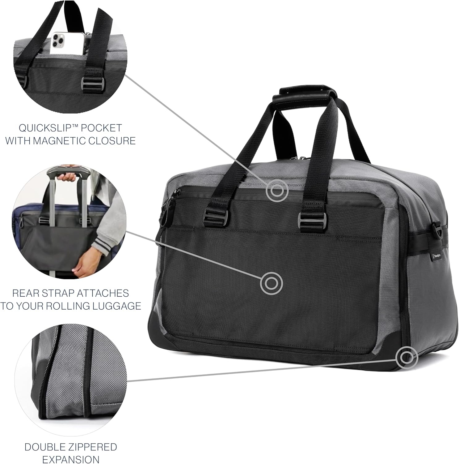 image:imageTravelpro Altitude Double Expansion Duffel Bag Black 4048LFalcon Grey