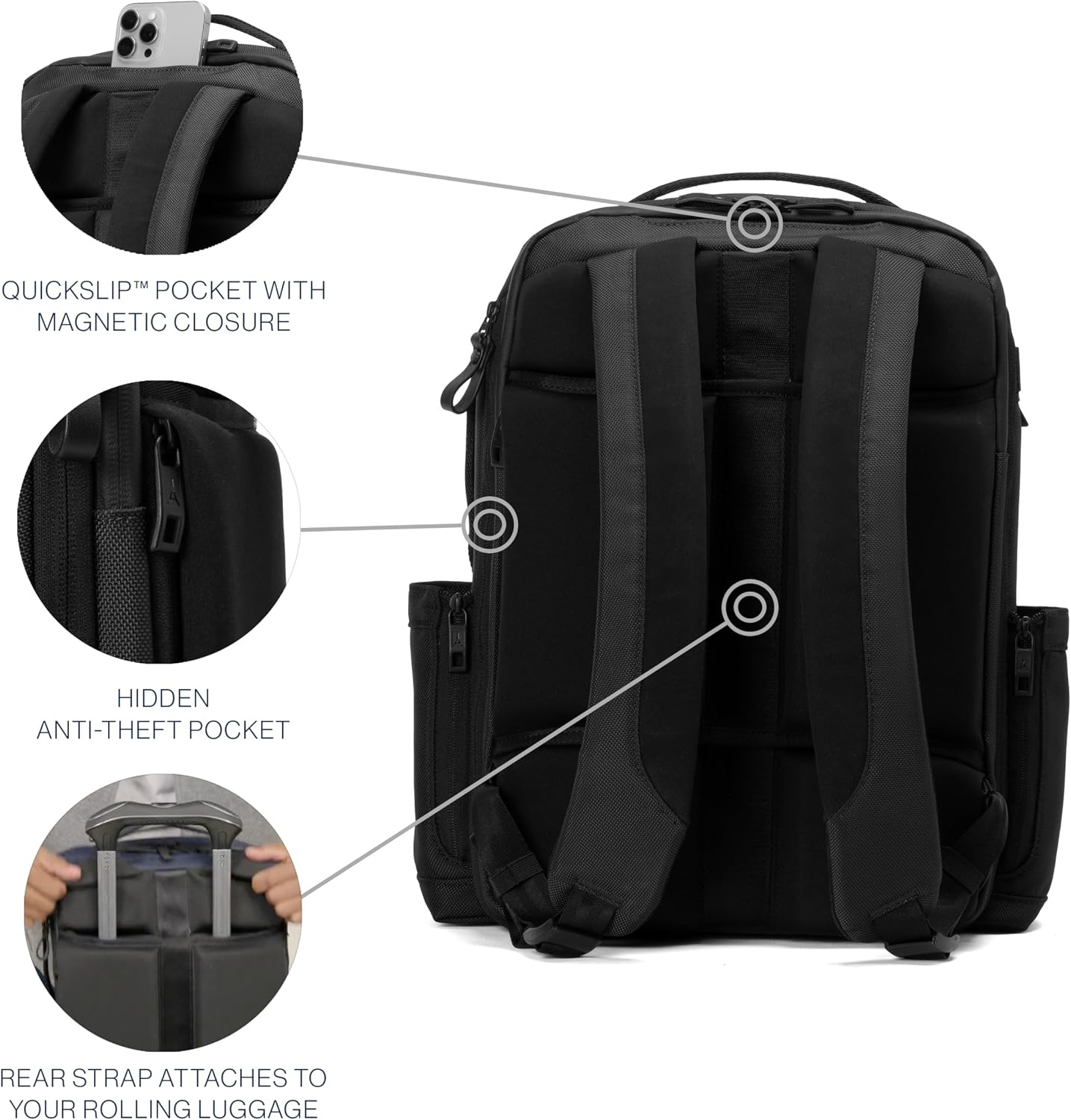image:imageTravelpro Altitude Slim Expandable Travel Laptop Backpack 2024L 16 InchJet Black
