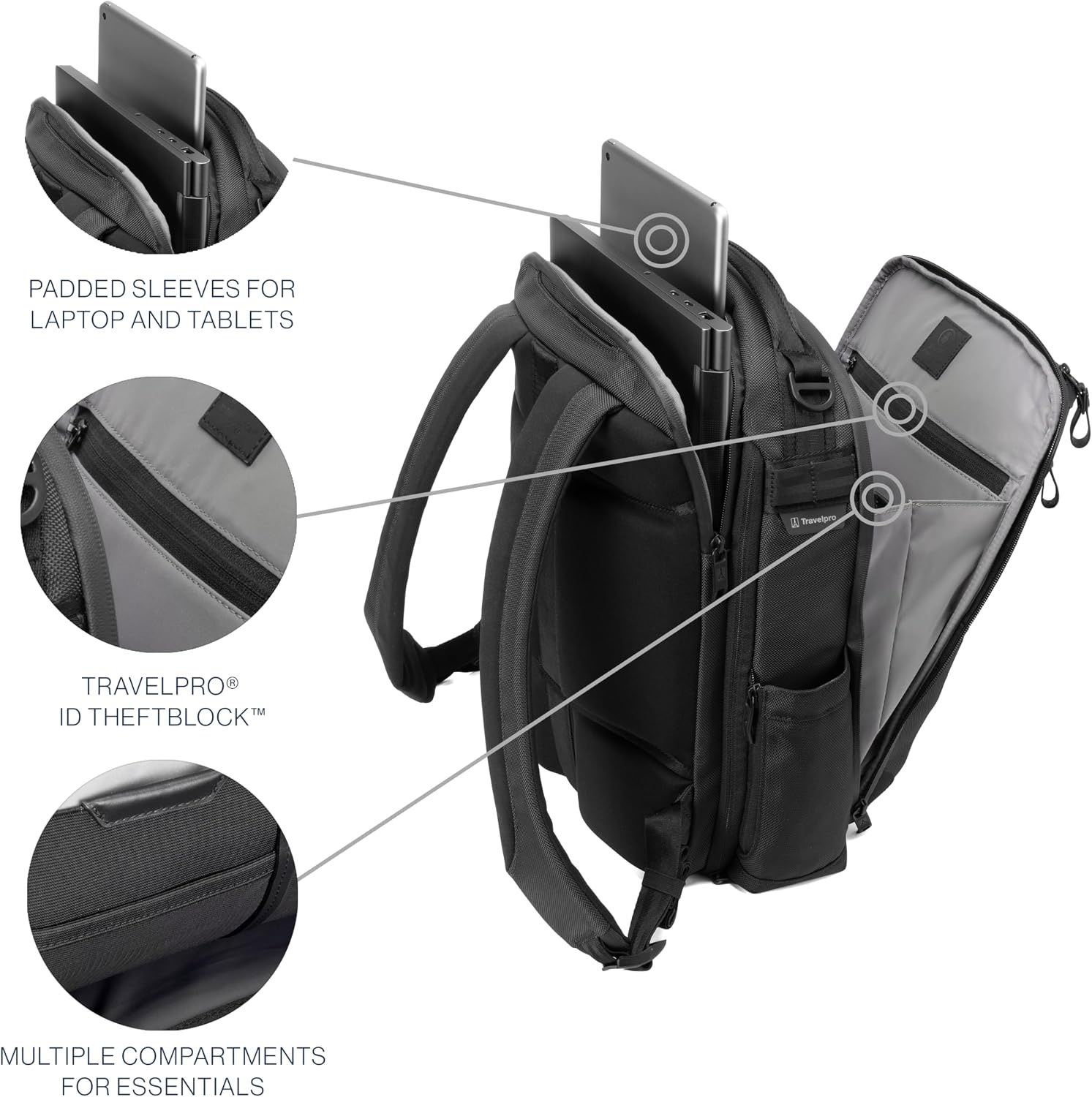 image:imageTravelpro Altitude Slim Expandable Travel Laptop Backpack 2024L 16 InchJet Black