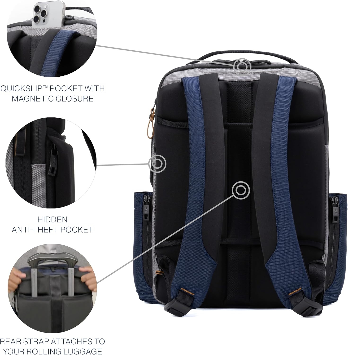 image:imageTravelpro Altitude Slim Expandable Travel Laptop Backpack 2024L 16 InchStellar NavyGrey
