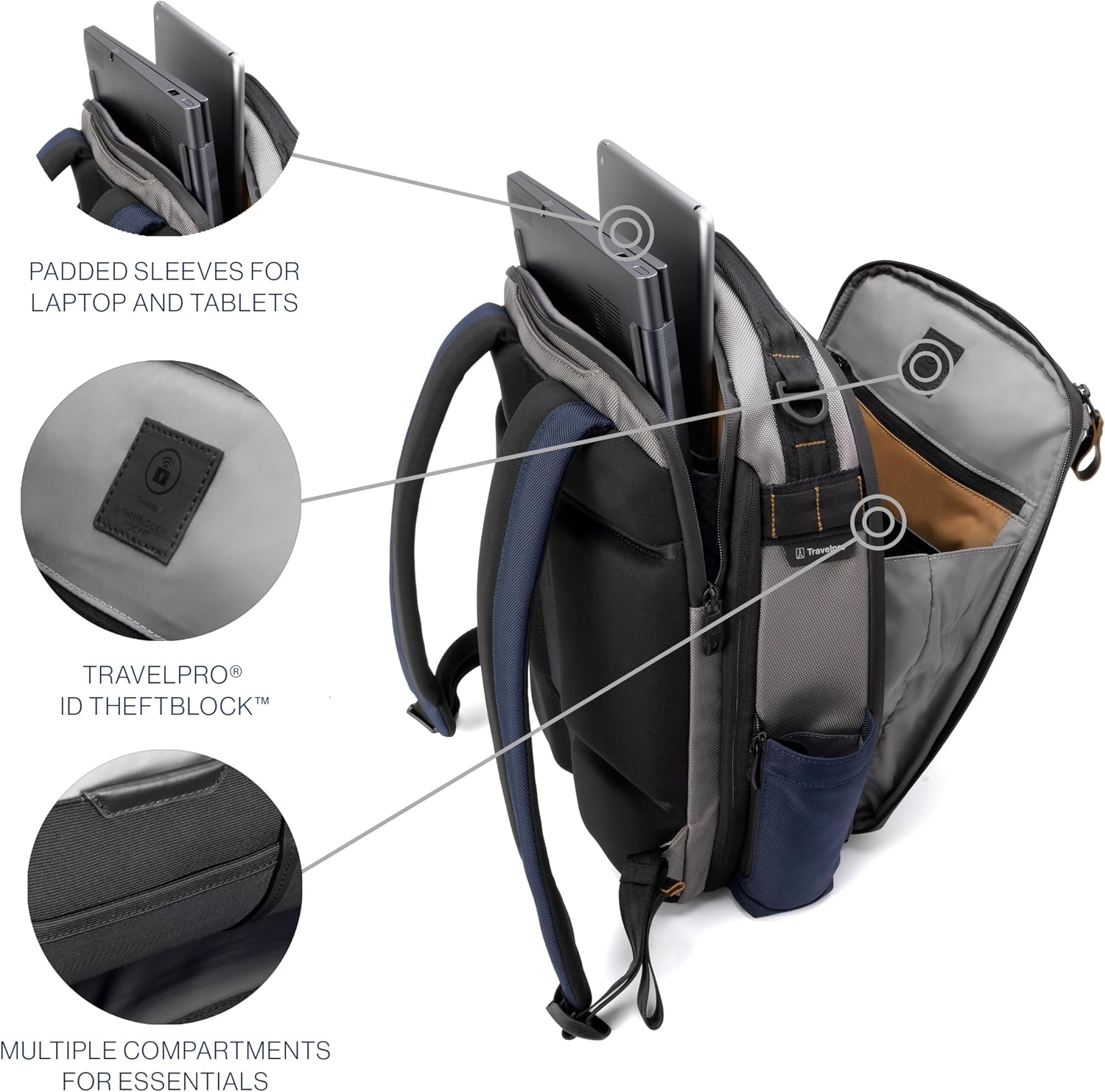 image:imageTravelpro Altitude Slim Expandable Travel Laptop Backpack 2024L 16 InchStellar NavyGrey