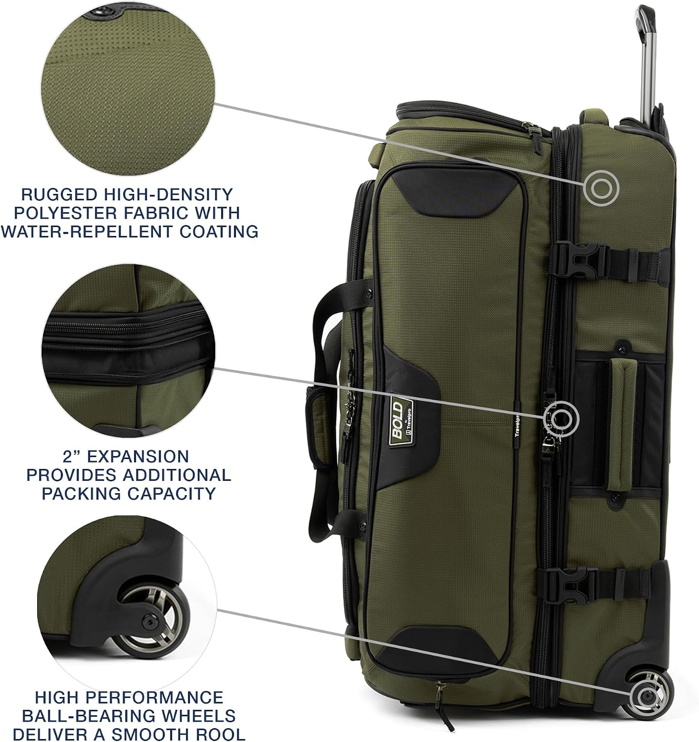 image:imageTravelpro Bold Softside CarryOn Luggage amp Backpack Set OliveBlack Includes Suitcase amp Matching Backpack Expandable 2Wheel Upright Unisex Design for Men amp WomenOlive