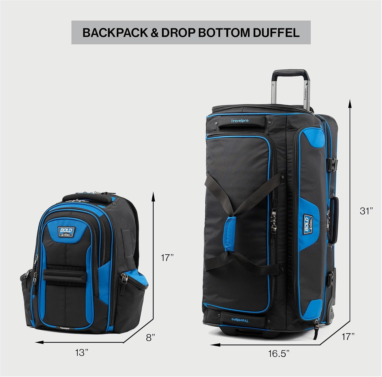 image:imageTravelpro Bold Softside CarryOn Luggage amp Backpack Set OliveBlack Includes Suitcase amp Matching Backpack Expandable 2Wheel Upright Unisex Design for Men amp WomenBlue