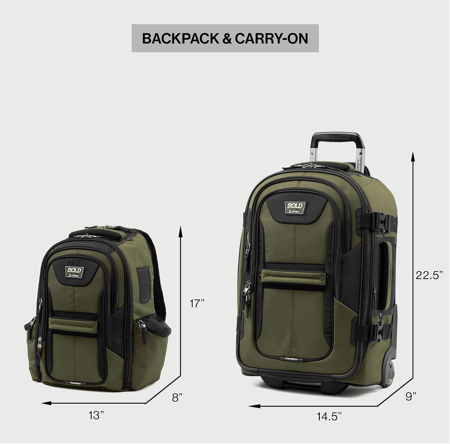 image:imageTravelpro Bold Softside CarryOn Luggage amp Backpack Set OliveBlack Includes Suitcase amp Matching Backpack Expandable 2Wheel Upright Unisex Design for Men amp WomenOlive
