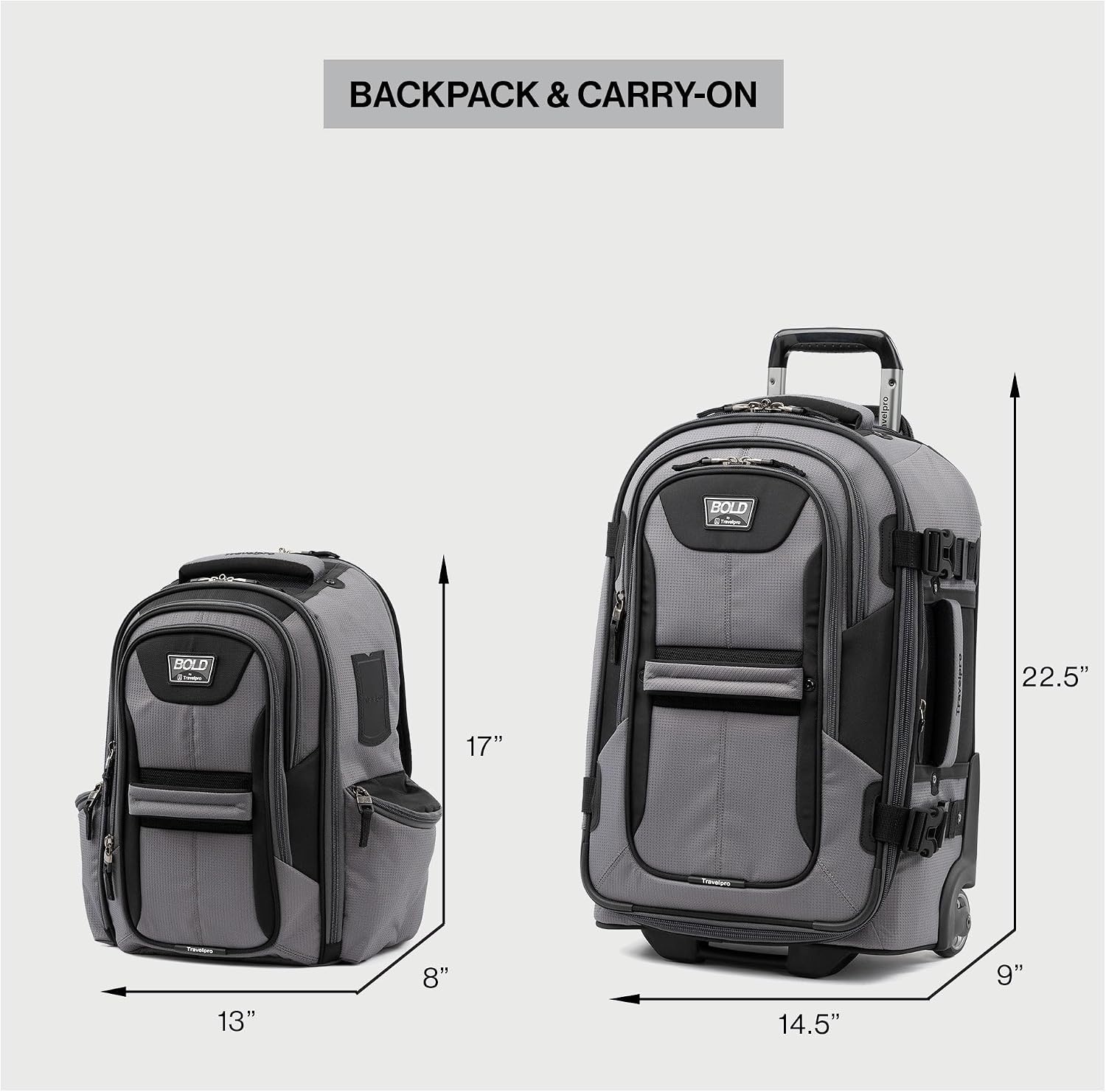 image:imageTravelpro Bold Softside CarryOn Luggage amp Backpack Set OliveBlack Includes Suitcase amp Matching Backpack Expandable 2Wheel Upright Unisex Design for Men amp WomenGrey