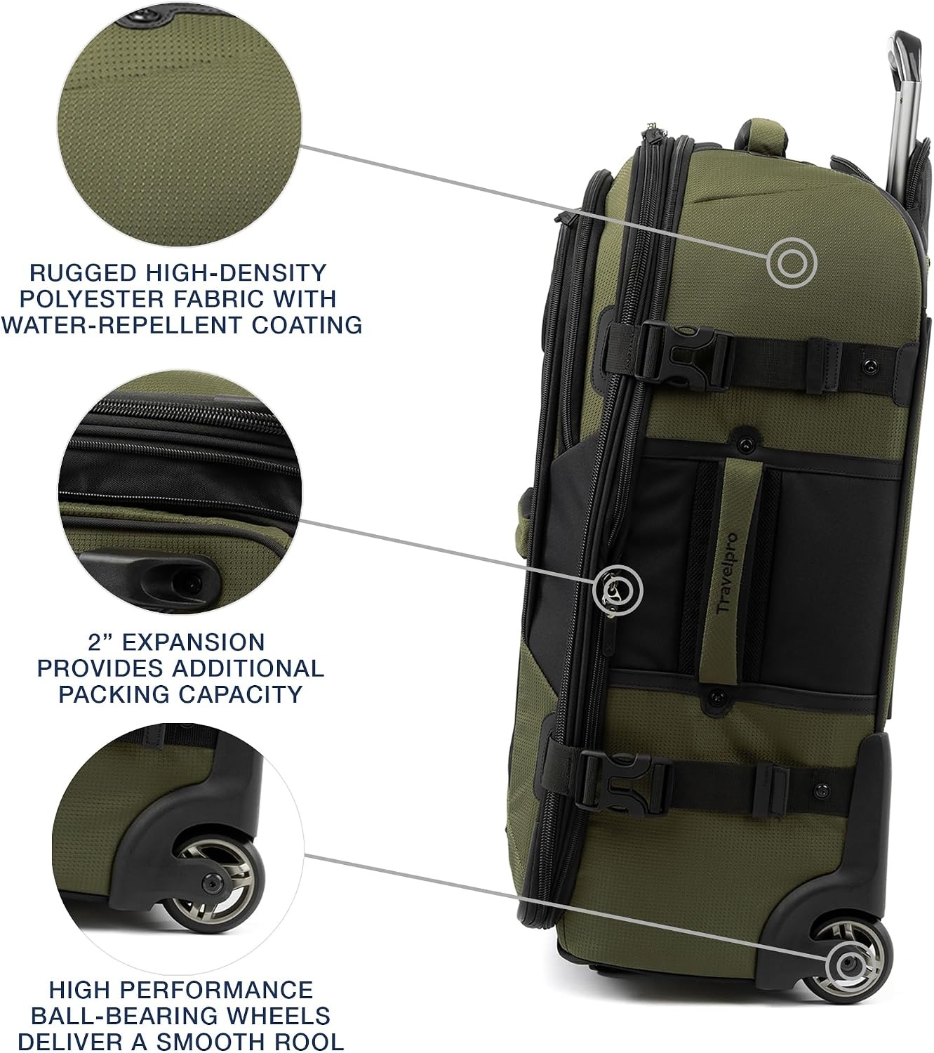 image:imageTravelpro Bold Softside CarryOn Luggage amp Backpack Set OliveBlack Includes Suitcase amp Matching Backpack Expandable 2Wheel Upright Unisex Design for Men amp WomenOlive