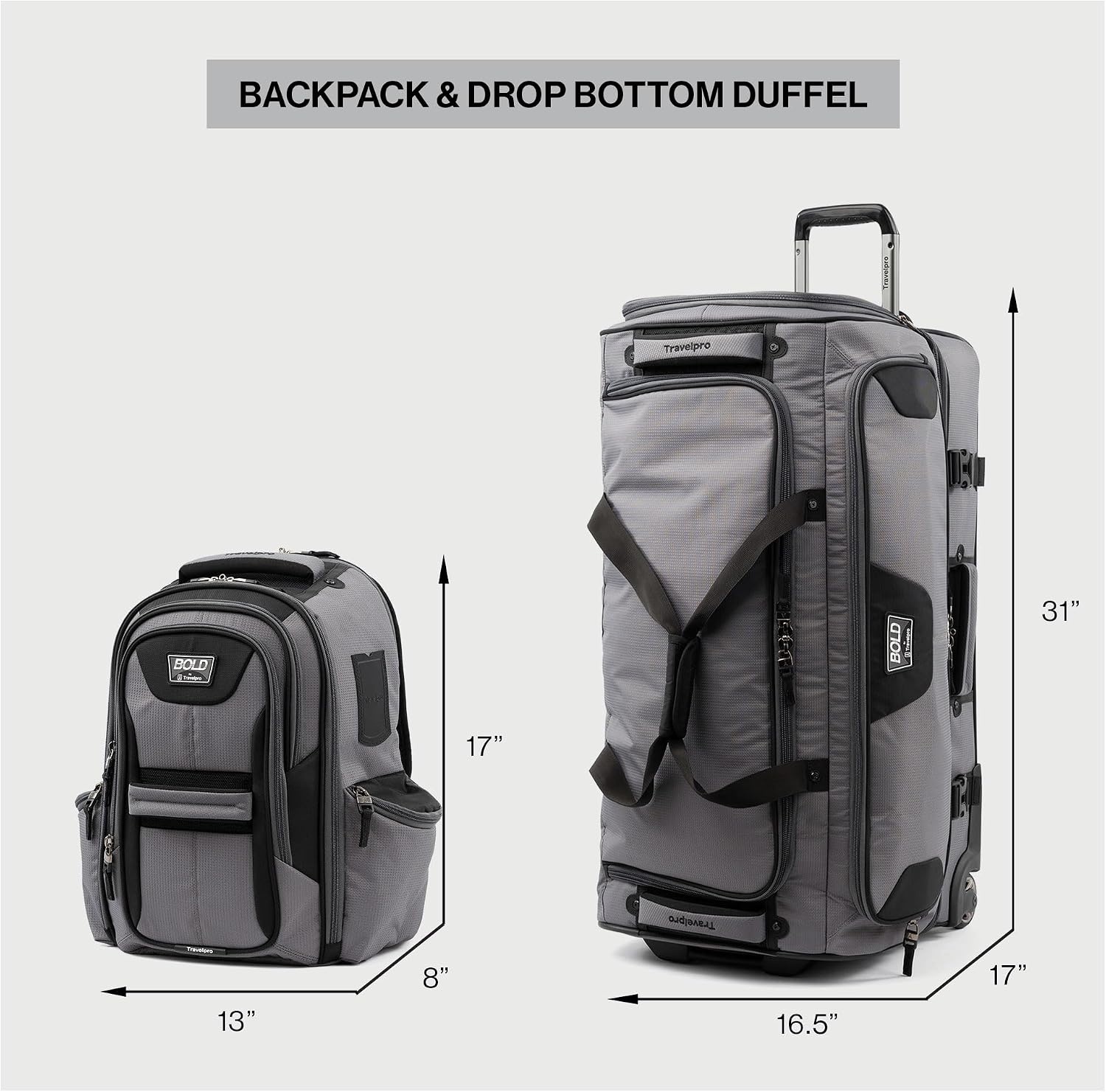 image:imageTravelpro Bold Softside CarryOn Luggage amp Backpack Set OliveBlack Includes Suitcase amp Matching Backpack Expandable 2Wheel Upright Unisex Design for Men amp WomenGrey