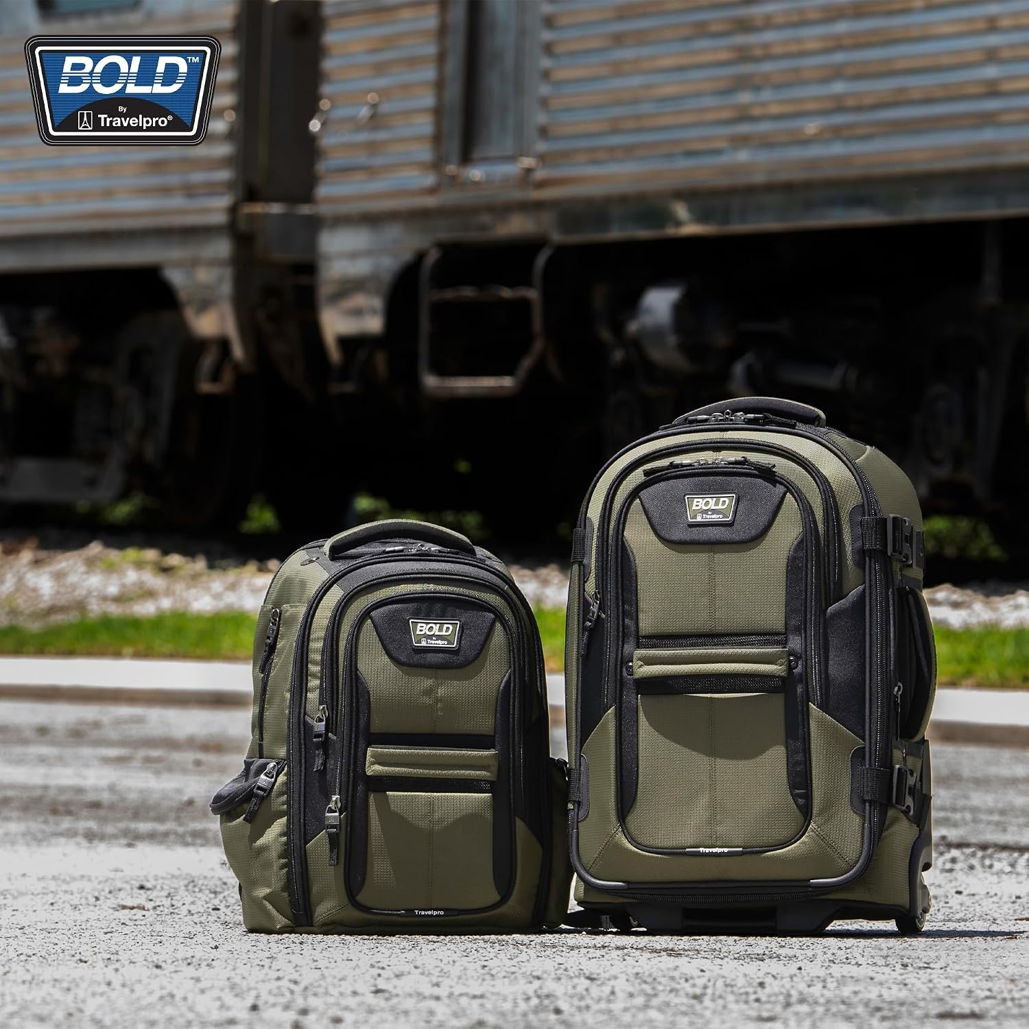 image:imageTravelpro Bold Softside CarryOn Luggage amp Backpack Set OliveBlack Includes Suitcase amp Matching Backpack Expandable 2Wheel Upright Unisex Design for Men amp WomenOlive