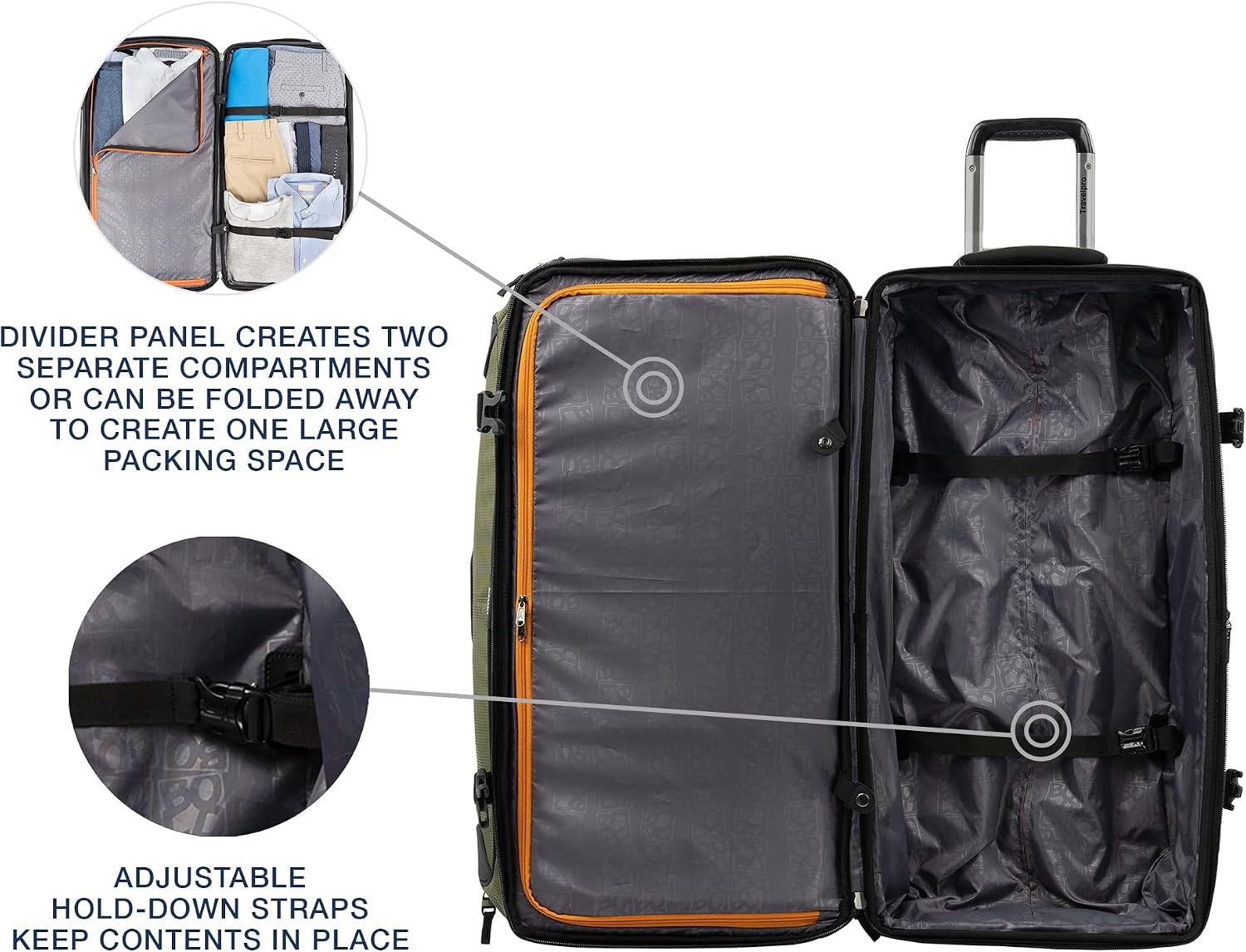 image:imageTravelpro Bold Softside CarryOn Luggage amp Backpack Set OliveBlack Includes Suitcase amp Matching Backpack Expandable 2Wheel Upright Unisex Design for Men amp WomenOlive