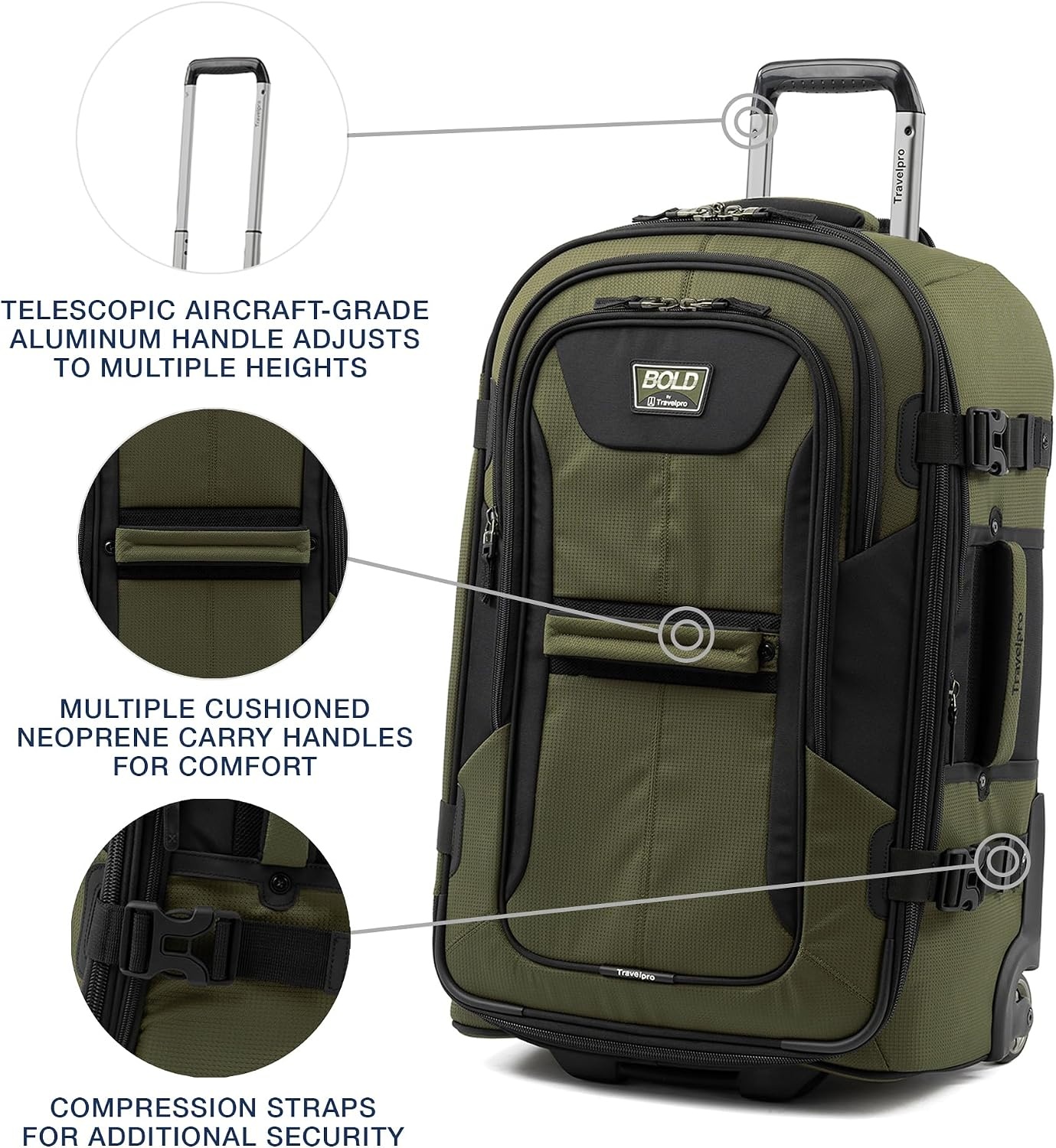 image:imageTravelpro Bold Softside CarryOn Luggage amp Backpack Set OliveBlack Includes Suitcase amp Matching Backpack Expandable 2Wheel Upright Unisex Design for Men amp WomenOlive