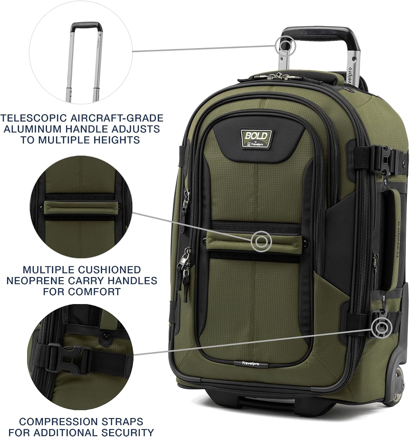 image:imageTravelpro Bold Softside CarryOn Luggage amp Backpack Set OliveBlack Includes Suitcase amp Matching Backpack Expandable 2Wheel Upright Unisex Design for Men amp WomenOlive