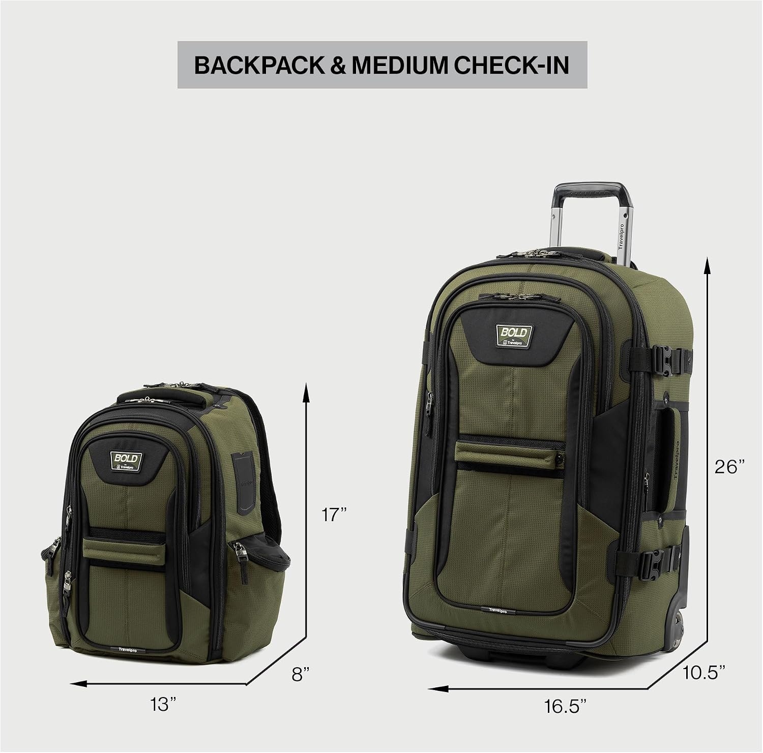 image:imageTravelpro Bold Softside CarryOn Luggage amp Backpack Set OliveBlack Includes Suitcase amp Matching Backpack Expandable 2Wheel Upright Unisex Design for Men amp WomenOlive