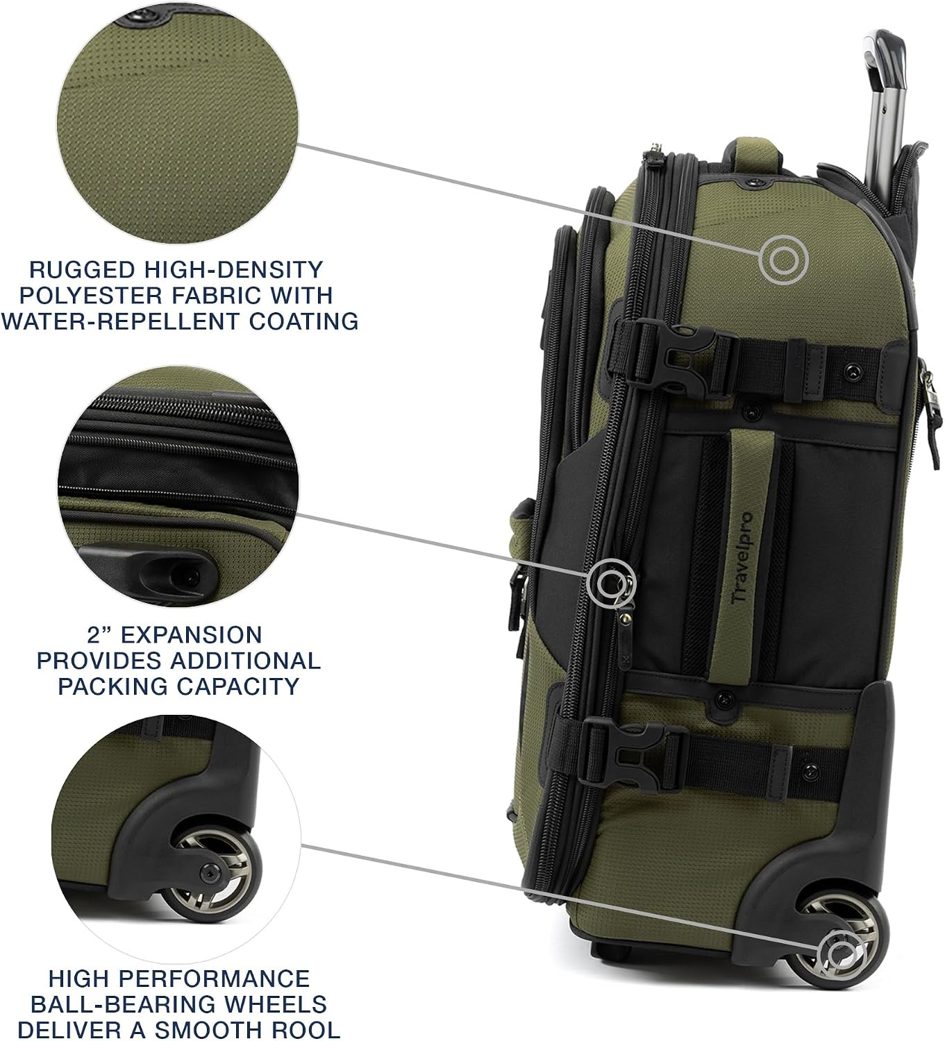 image:imageTravelpro Bold Softside CarryOn Luggage amp Backpack Set OliveBlack Includes Suitcase amp Matching Backpack Expandable 2Wheel Upright Unisex Design for Men amp WomenOlive