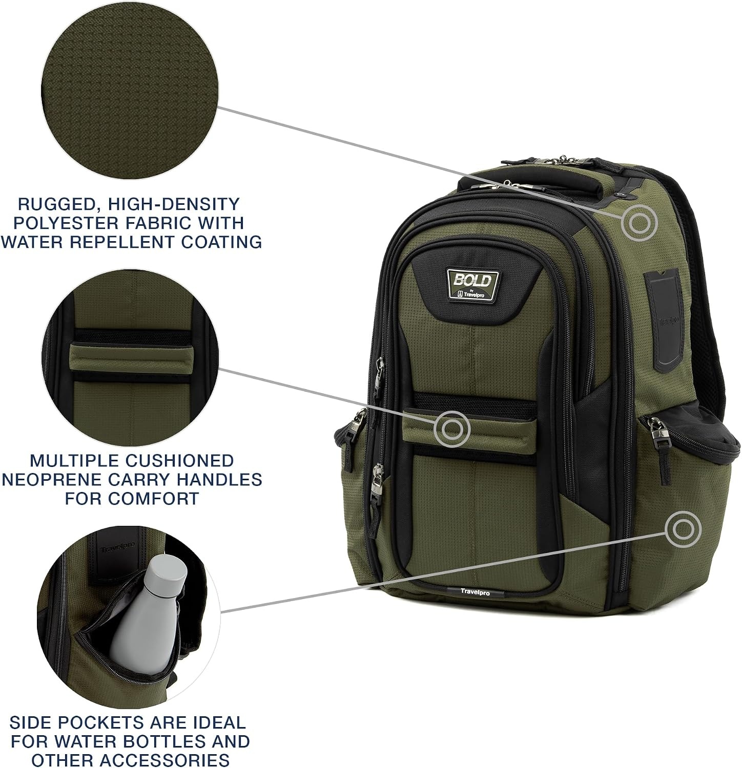 image:imageTravelpro Bold Softside CarryOn Luggage amp Backpack Set OliveBlack Includes Suitcase amp Matching Backpack Expandable 2Wheel Upright Unisex Design for Men amp WomenOlive