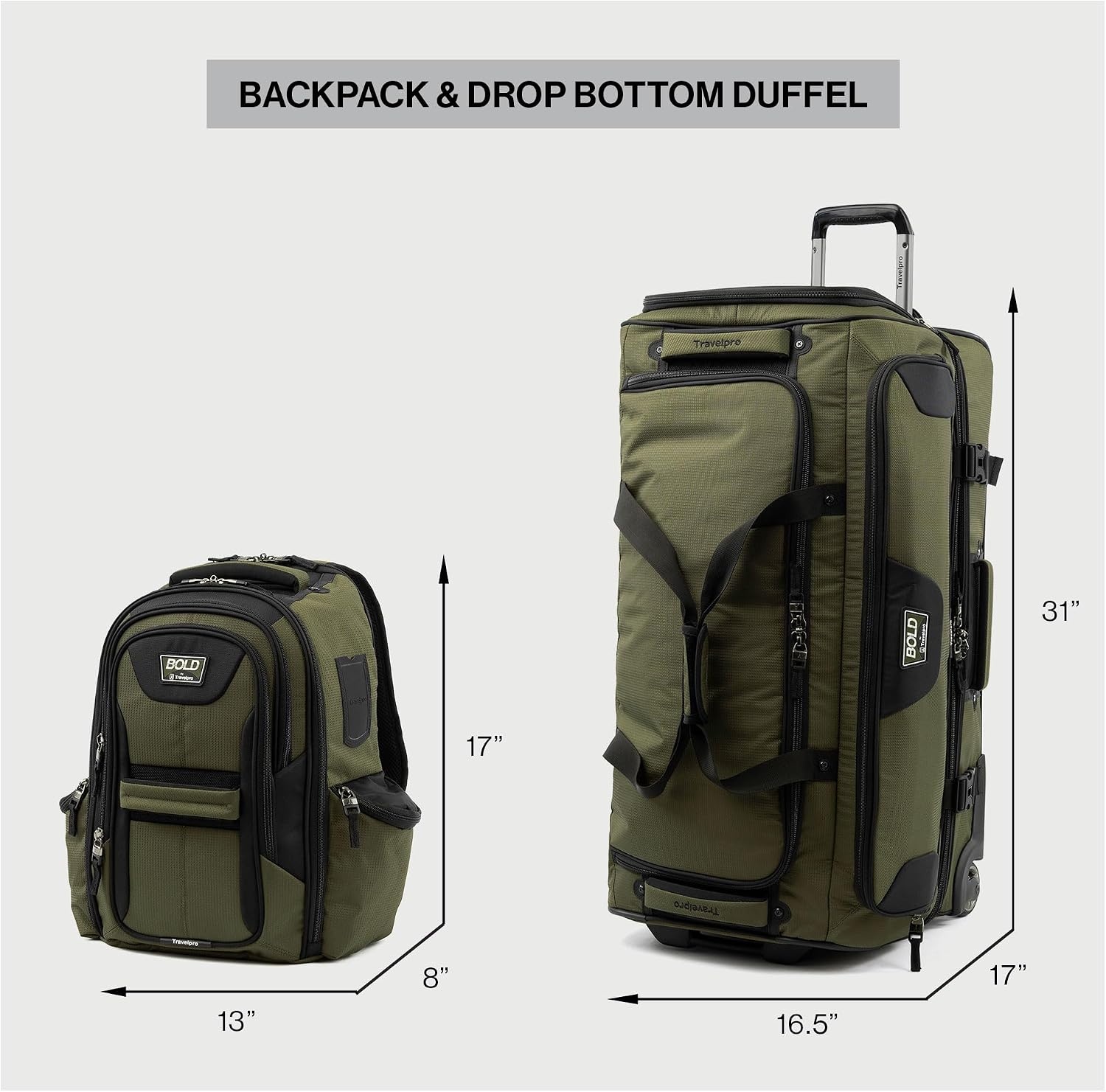 image:imageTravelpro Bold Softside CarryOn Luggage amp Backpack Set OliveBlack Includes Suitcase amp Matching Backpack Expandable 2Wheel Upright Unisex Design for Men amp WomenOlive
