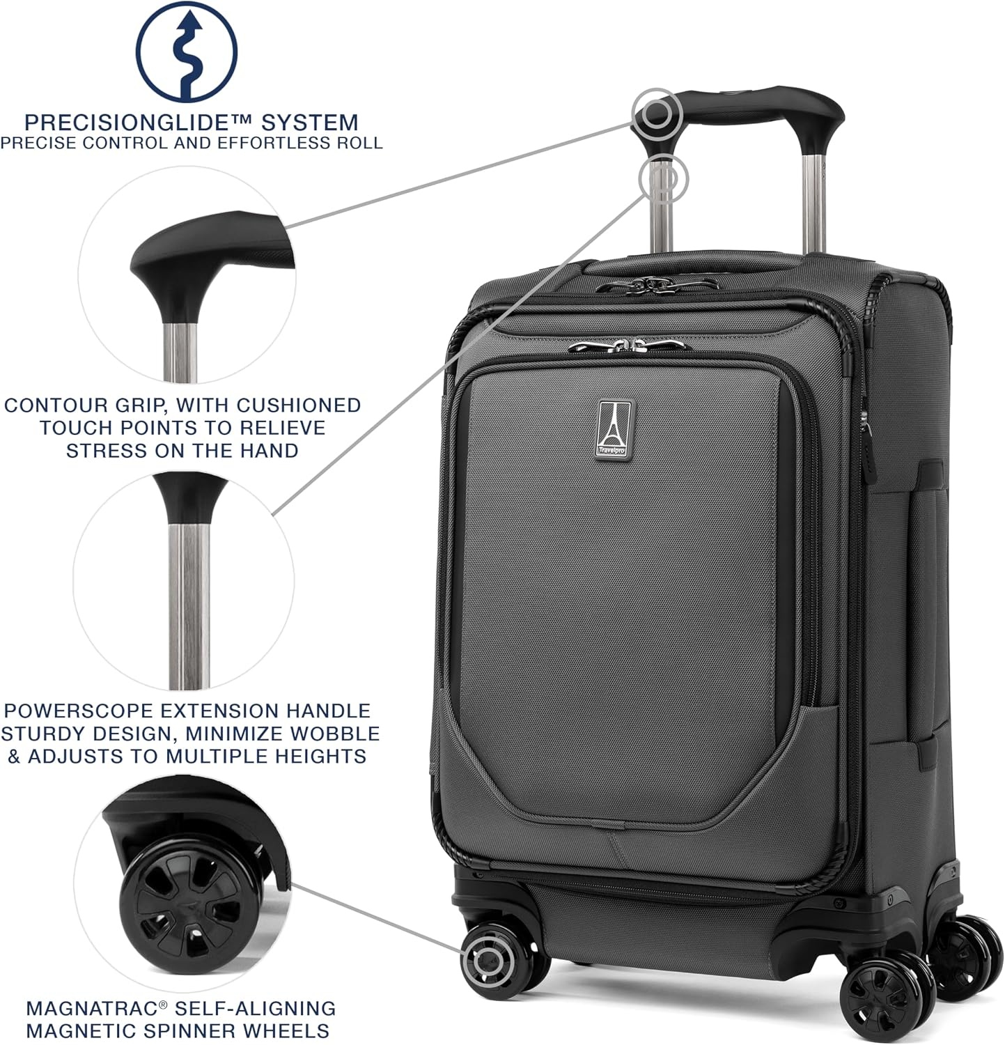 image:imageTravelpro Crew Classic Softside CarryOn Luggage Black 20Inch Compact Lightweight amp Expandable With 8 Spinner Wheels Compression Organizer amp Multiple Interior Pockets for Men amp WomenTitanium Grey