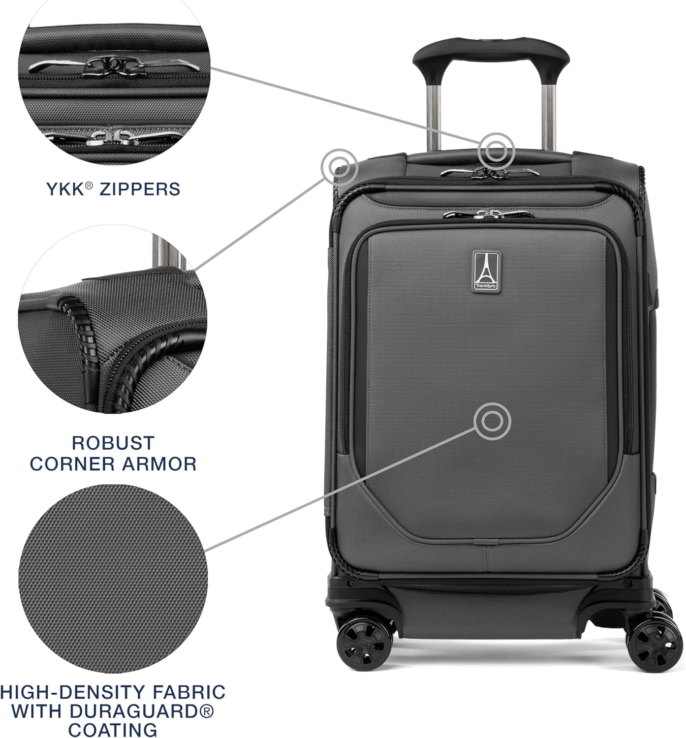 image:imageTravelpro Crew Classic Softside CarryOn Luggage Black 20Inch Compact Lightweight amp Expandable With 8 Spinner Wheels Compression Organizer amp Multiple Interior Pockets for Men amp WomenTitanium Grey