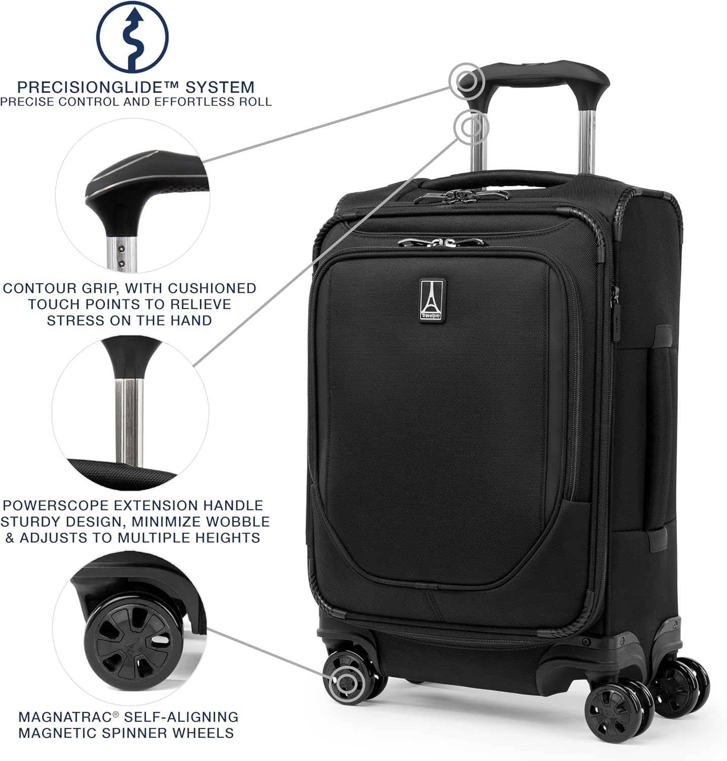 image:imageTravelpro Crew Classic Softside CarryOn Luggage Black 20Inch Compact Lightweight amp Expandable With 8 Spinner Wheels Compression Organizer amp Multiple Interior Pockets for Men amp WomenBlack