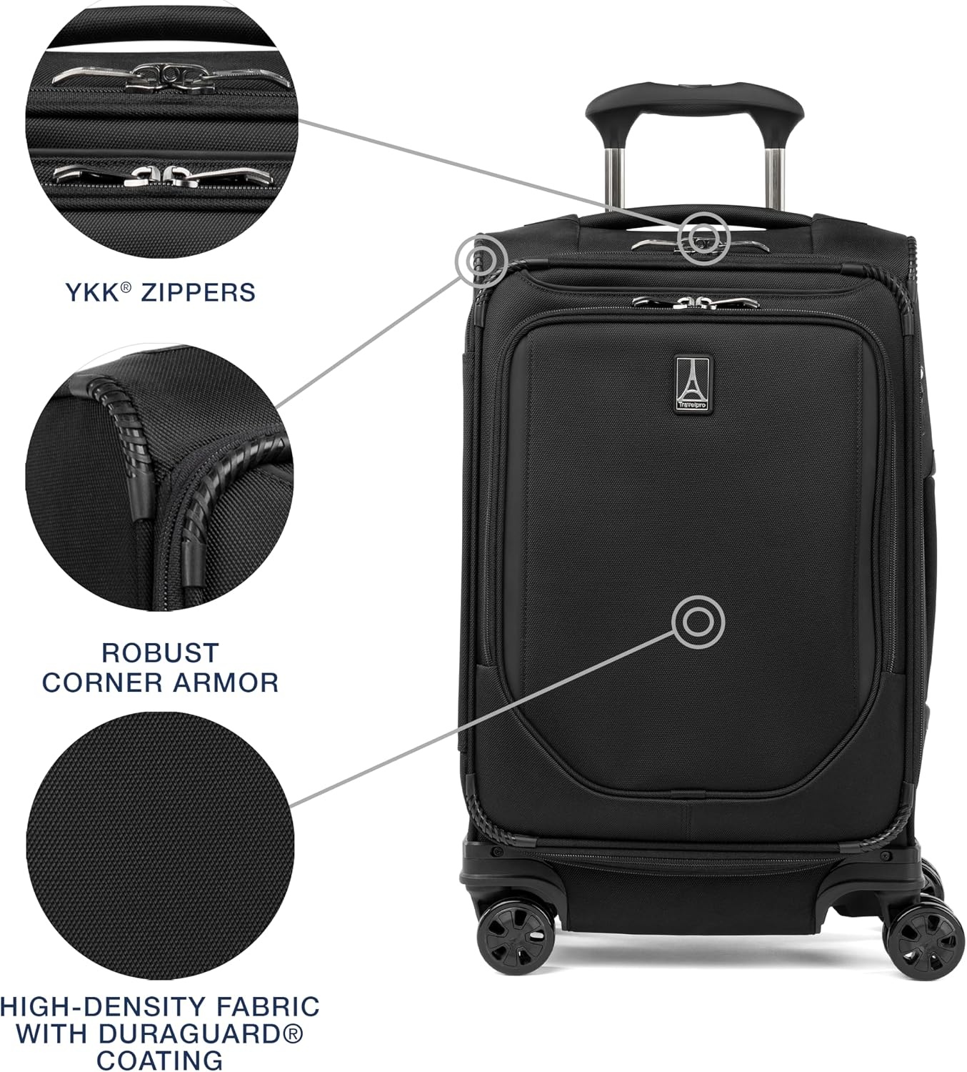 image:imageTravelpro Crew Classic Softside CarryOn Luggage Black 20Inch Compact Lightweight amp Expandable With 8 Spinner Wheels Compression Organizer amp Multiple Interior Pockets for Men amp WomenBlack