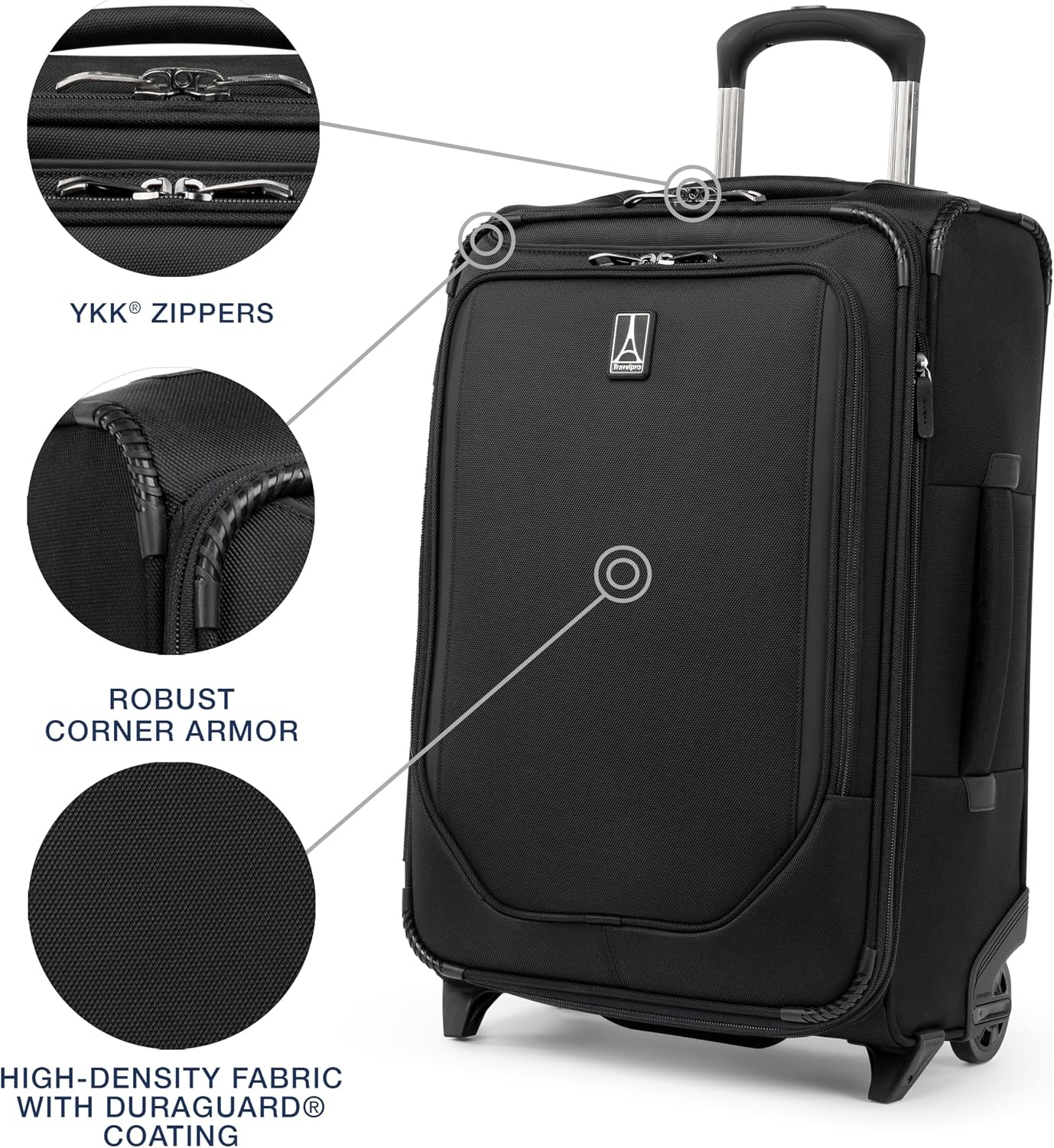 image:imageTravelpro Crew Classic Softside CarryOn Luggage Grey 22Inch Lightweight amp Expandable 2Wheel Upright Rollaboard With Multiple Pockets amp Organization Men amp WomenBlack