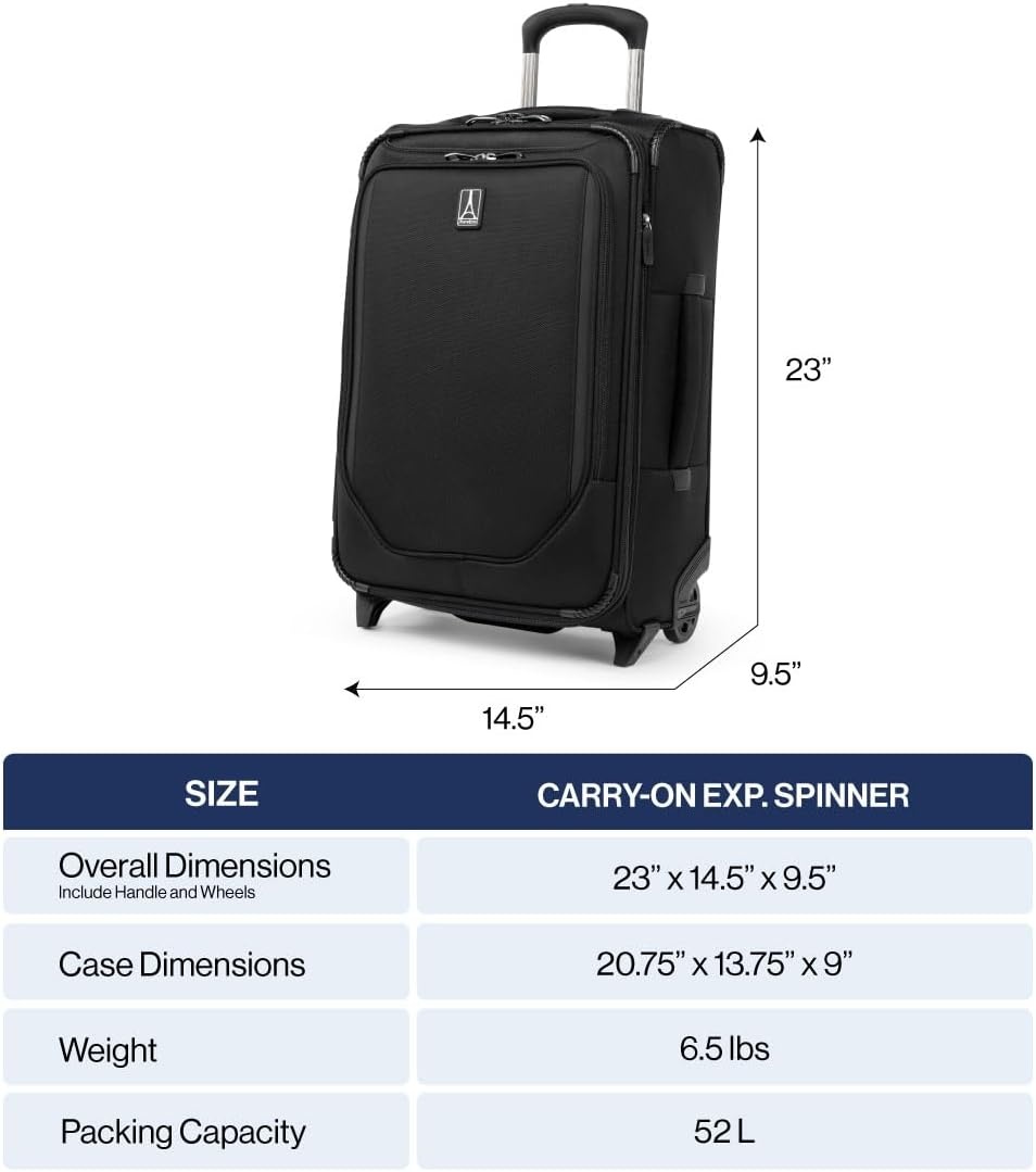 image:imageTravelpro Crew Classic Softside CarryOn Luggage Grey 22Inch Lightweight amp Expandable 2Wheel Upright Rollaboard With Multiple Pockets amp Organization Men amp WomenBlack