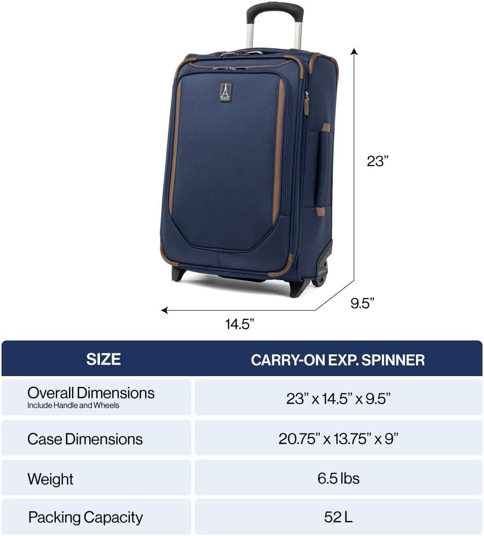 image:imageTravelpro Crew Classic Softside CarryOn Luggage Grey 22Inch Lightweight amp Expandable 2Wheel Upright Rollaboard With Multiple Pockets amp Organization Men amp WomenPatriot Blue