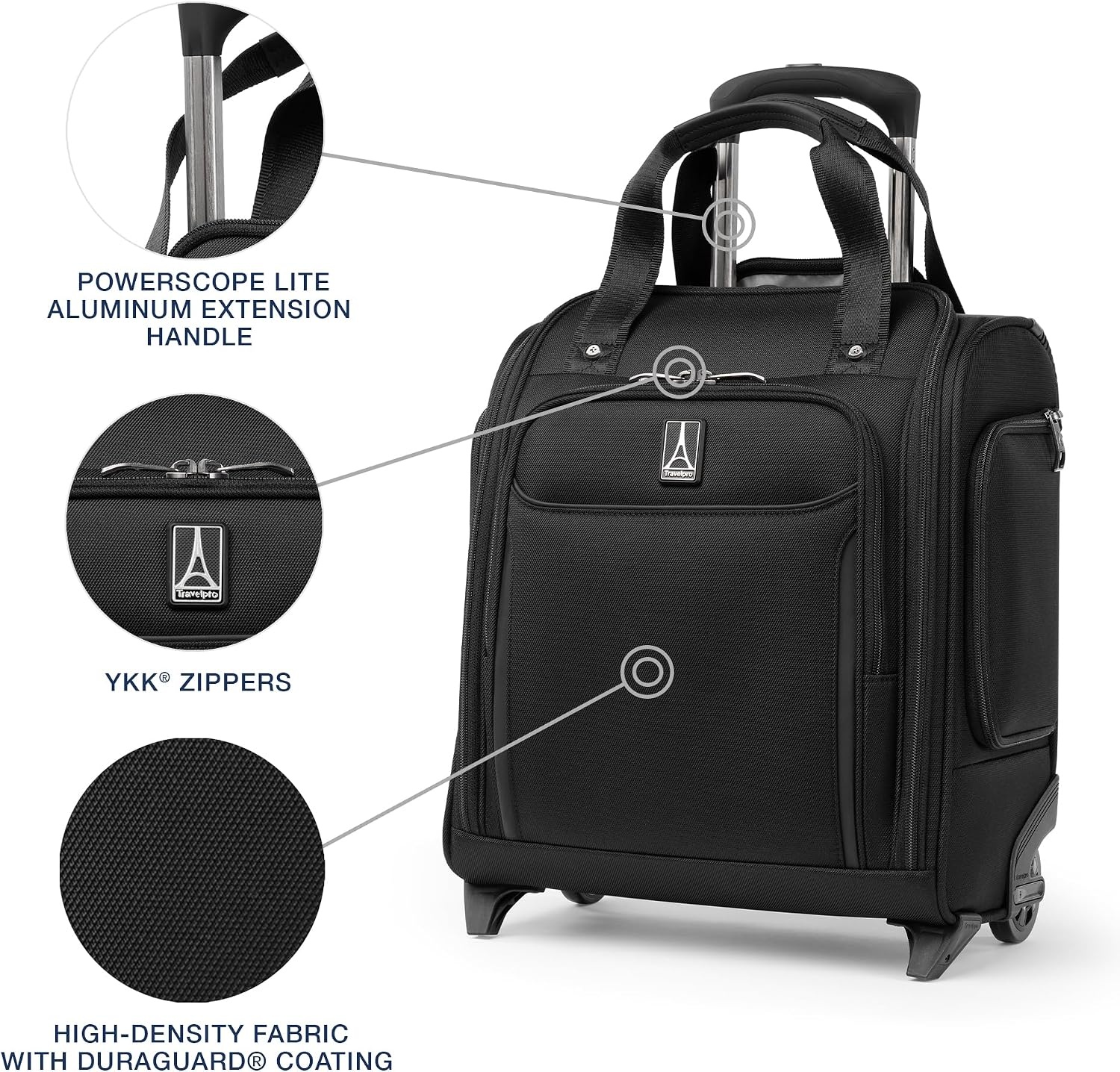 image:imageTravelpro Crew Classic Softside CarryOn Underseat Bag Blue 17Inch Lightweight Rolling Design With 14Laptop amp Tablet Sleeve Personal Item Size Fits Under Airline SeatsBlack