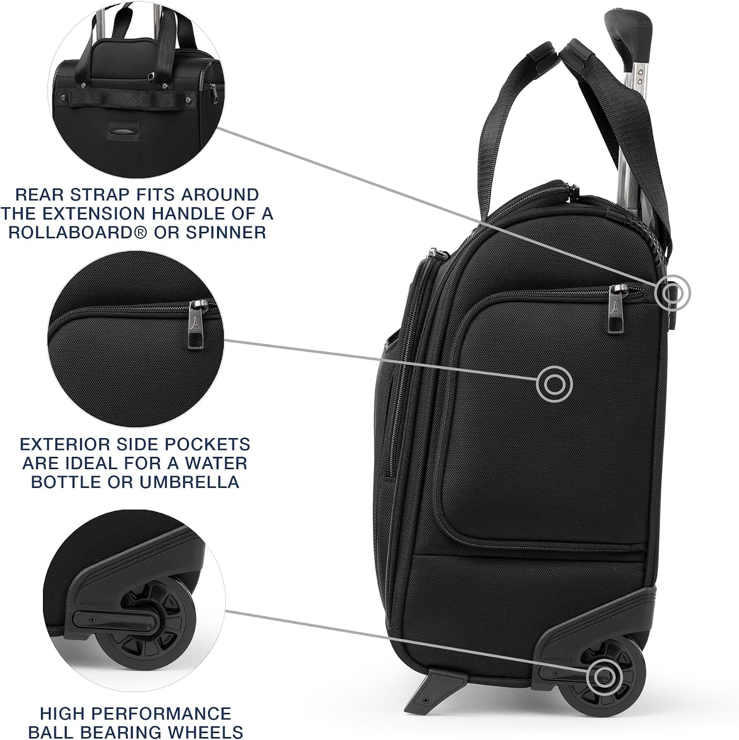 image:imageTravelpro Crew Classic Softside CarryOn Underseat Bag Blue 17Inch Lightweight Rolling Design With 14Laptop amp Tablet Sleeve Personal Item Size Fits Under Airline SeatsBlack