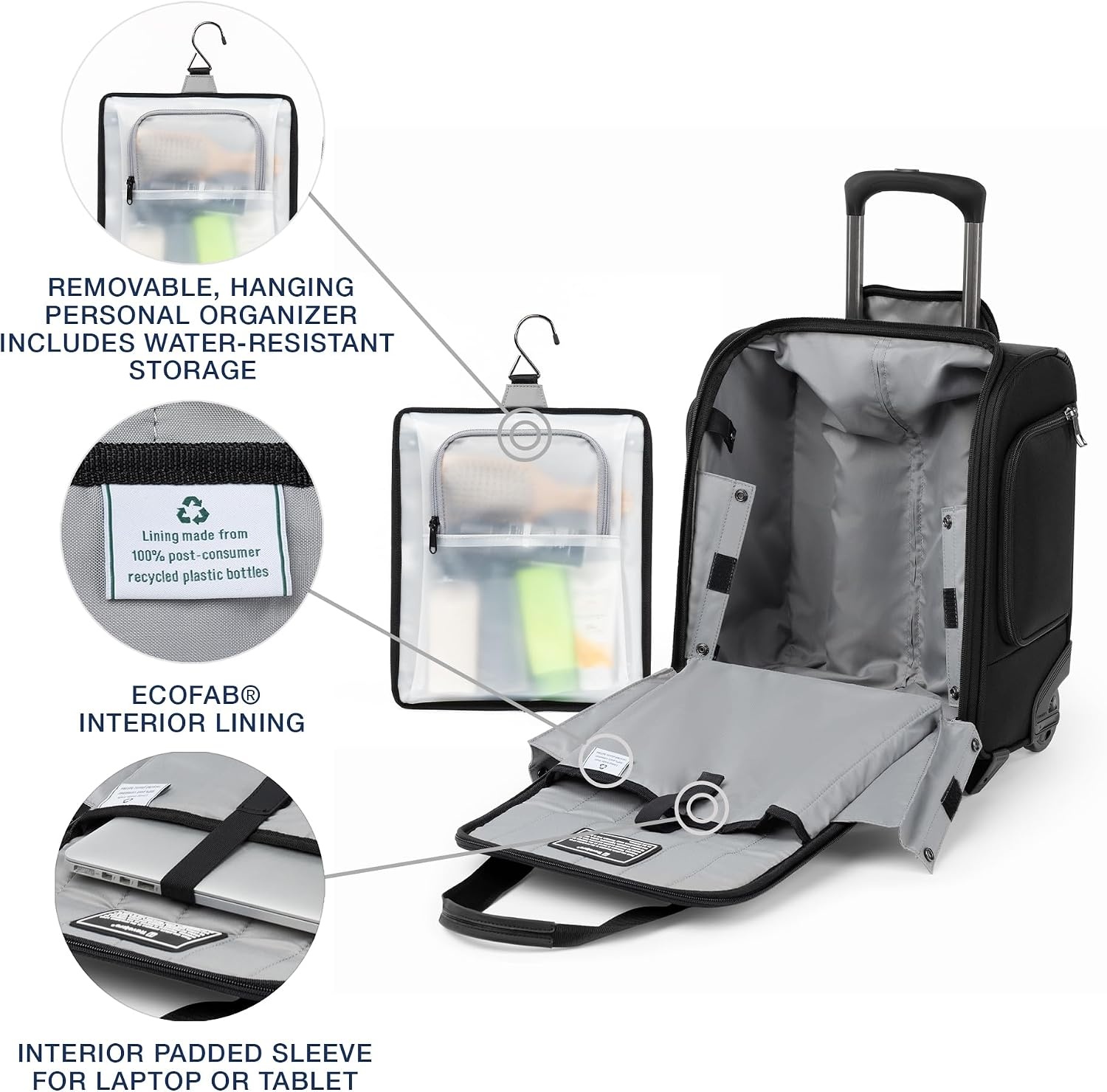 image:imageTravelpro Crew Classic Softside CarryOn Underseat Bag Blue 17Inch Lightweight Rolling Design With 14Laptop amp Tablet Sleeve Personal Item Size Fits Under Airline SeatsBlack
