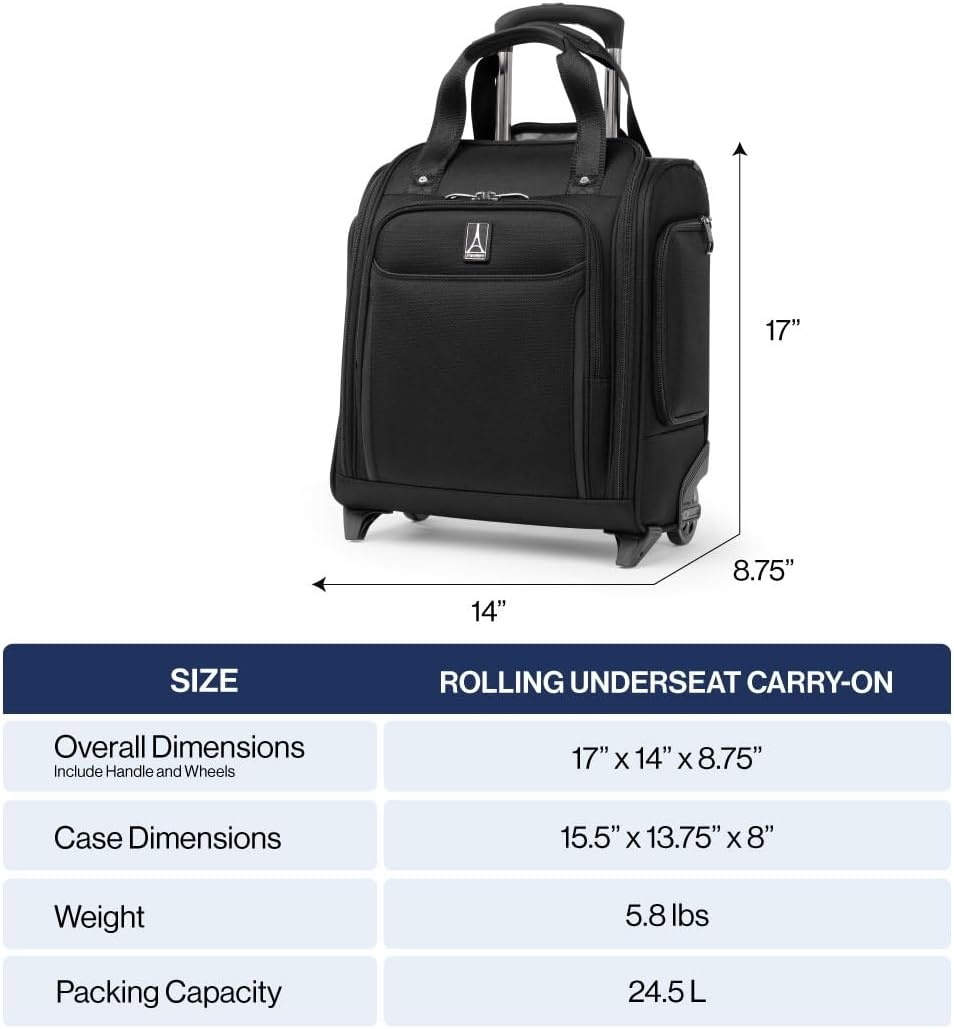 image:imageTravelpro Crew Classic Softside CarryOn Underseat Bag Blue 17Inch Lightweight Rolling Design With 14Laptop amp Tablet Sleeve Personal Item Size Fits Under Airline SeatsBlack