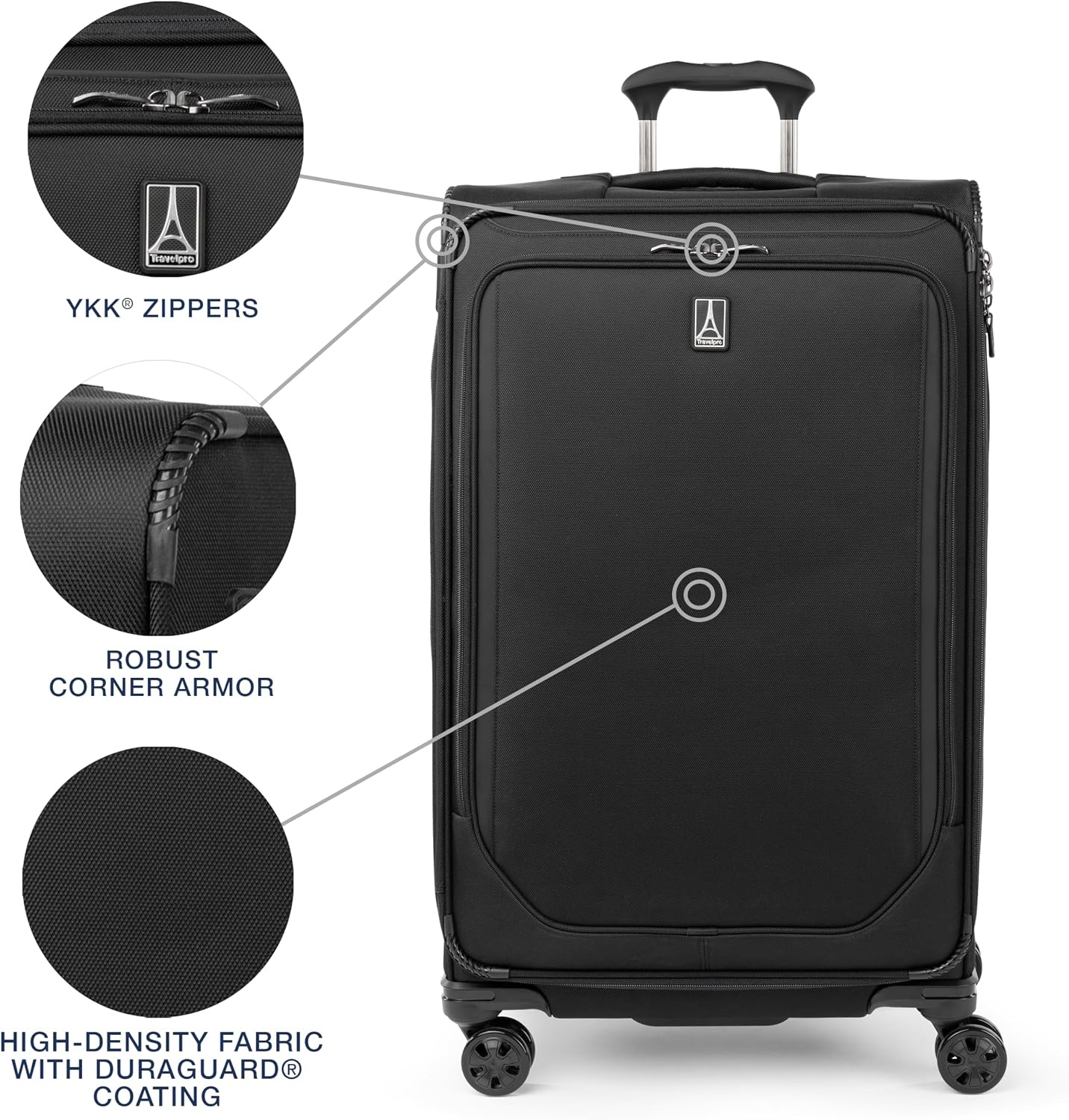image:imageTravelpro Crew Classic Softside Checked Luggage Black 29Inch Large Checked Suitcase Lightweight amp Expandable With 8 Spinner Wheels TSA Lock amp Multiple Interior Pockets Men amp WomenBlack