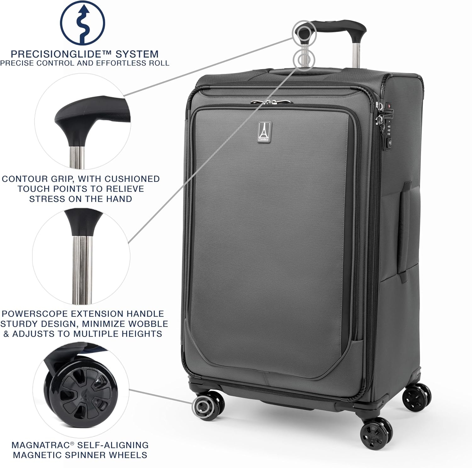 image:imageTravelpro Crew Classic Softside Checked Luggage Black 29Inch Large Checked Suitcase Lightweight amp Expandable With 8 Spinner Wheels TSA Lock amp Multiple Interior Pockets Men amp WomenTitanium Grey