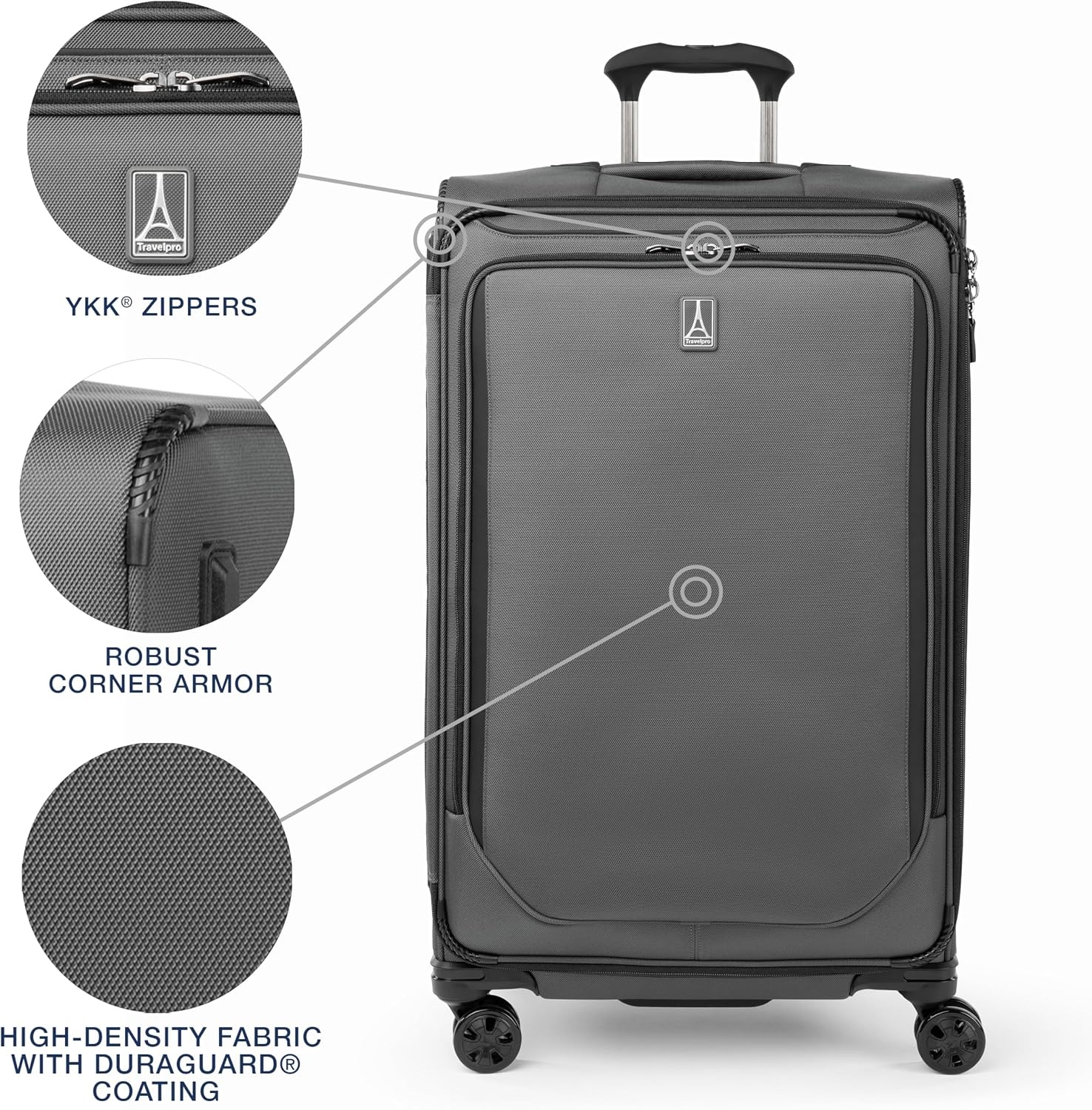 image:imageTravelpro Crew Classic Softside Checked Luggage Black 29Inch Large Checked Suitcase Lightweight amp Expandable With 8 Spinner Wheels TSA Lock amp Multiple Interior Pockets Men amp WomenTitanium Grey