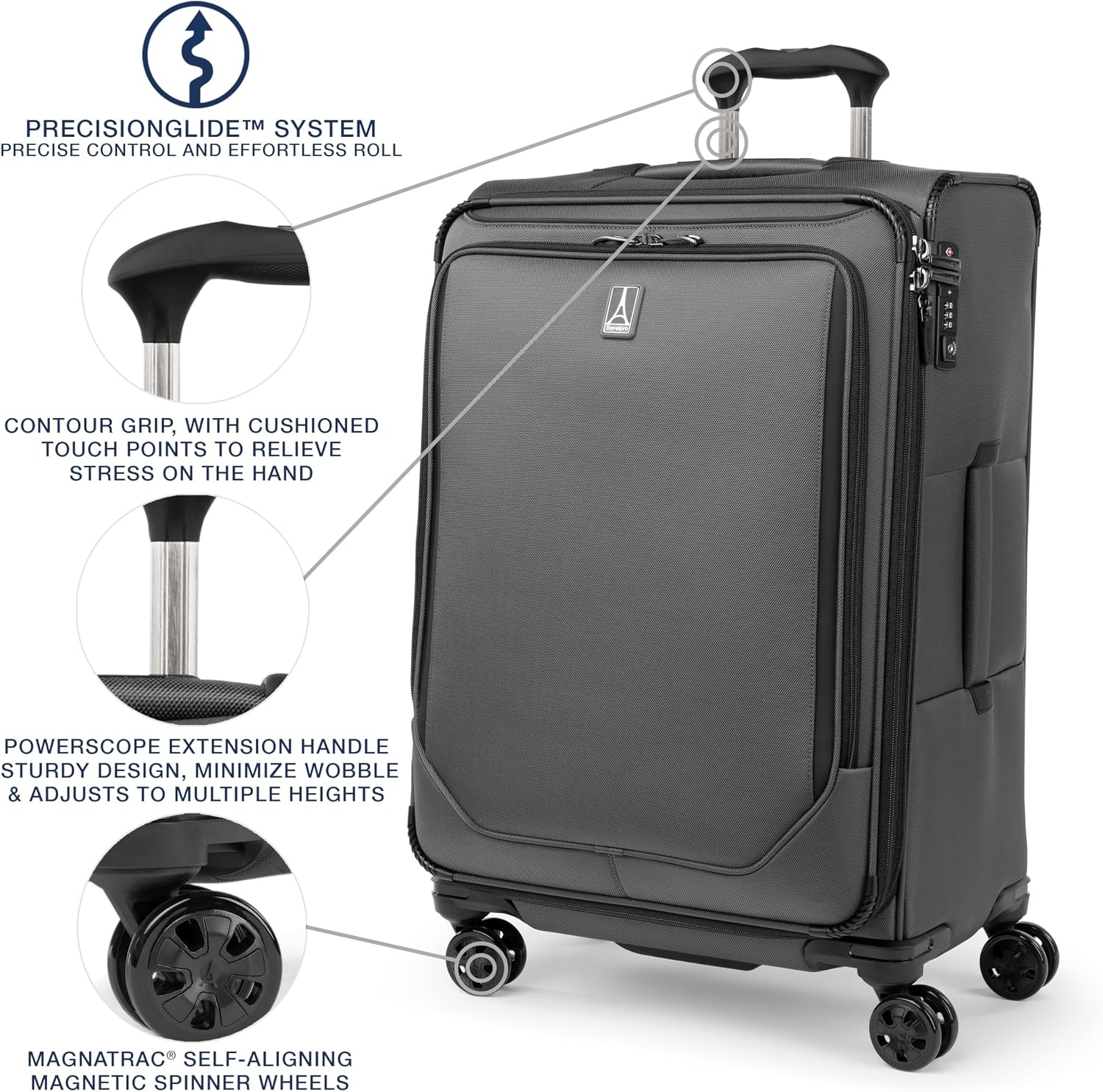 image:imageTravelpro Crew Classic Softside Checked Luggage Black 29Inch Large Checked Suitcase Lightweight amp Expandable With 8 Spinner Wheels TSA Lock amp Multiple Interior Pockets Men amp WomenTitanium Grey