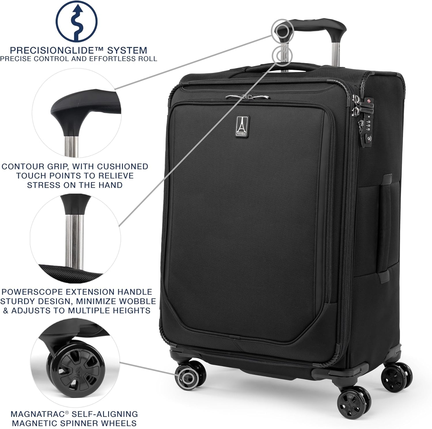 image:imageTravelpro Crew Classic Softside Checked Luggage Black 29Inch Large Checked Suitcase Lightweight amp Expandable With 8 Spinner Wheels TSA Lock amp Multiple Interior Pockets Men amp WomenBlack