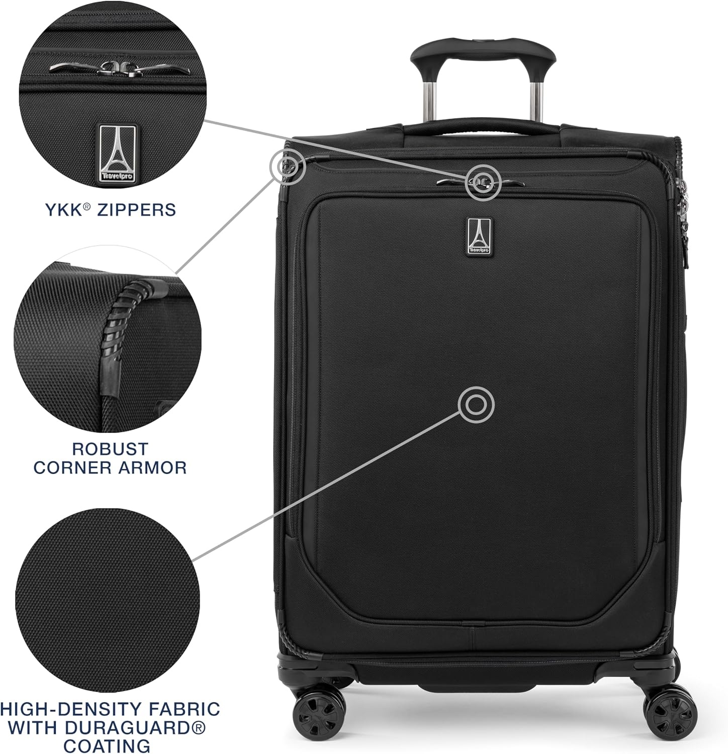image:imageTravelpro Crew Classic Softside Checked Luggage Black 29Inch Large Checked Suitcase Lightweight amp Expandable With 8 Spinner Wheels TSA Lock amp Multiple Interior Pockets Men amp WomenBlack