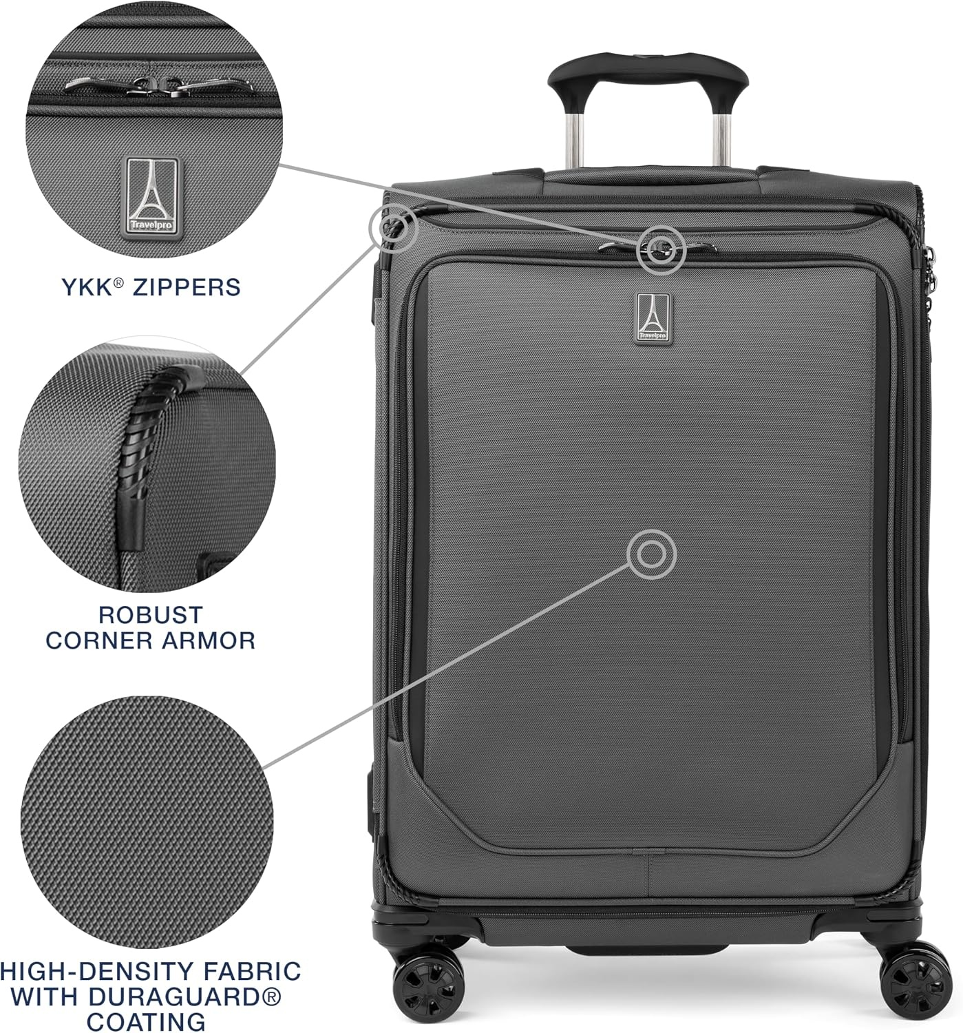 image:imageTravelpro Crew Classic Softside Checked Luggage Black 29Inch Large Checked Suitcase Lightweight amp Expandable With 8 Spinner Wheels TSA Lock amp Multiple Interior Pockets Men amp WomenTitanium Grey