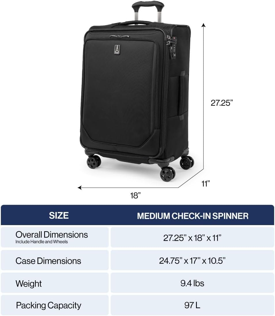 image:imageTravelpro Crew Classic Softside Checked Luggage Black 29Inch Large Checked Suitcase Lightweight amp Expandable With 8 Spinner Wheels TSA Lock amp Multiple Interior Pockets Men amp WomenBlack