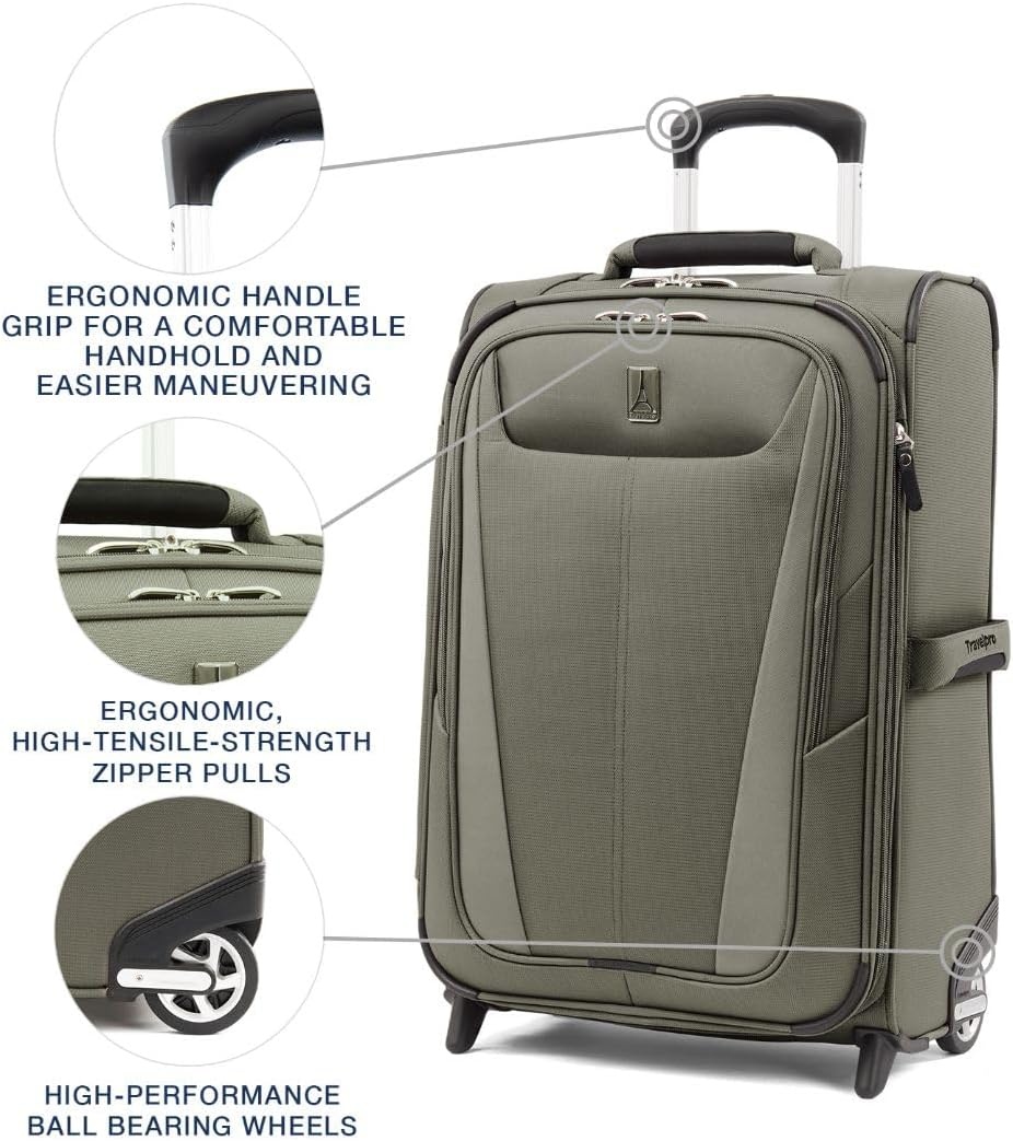 image:imageTravelpro Maxlite 5 Softside CarryOn Luggage Upright Pink 20Inch Expandable 2Wheel Lightweight amp Durable Travel Design for Both Men amp WomenSlate Green