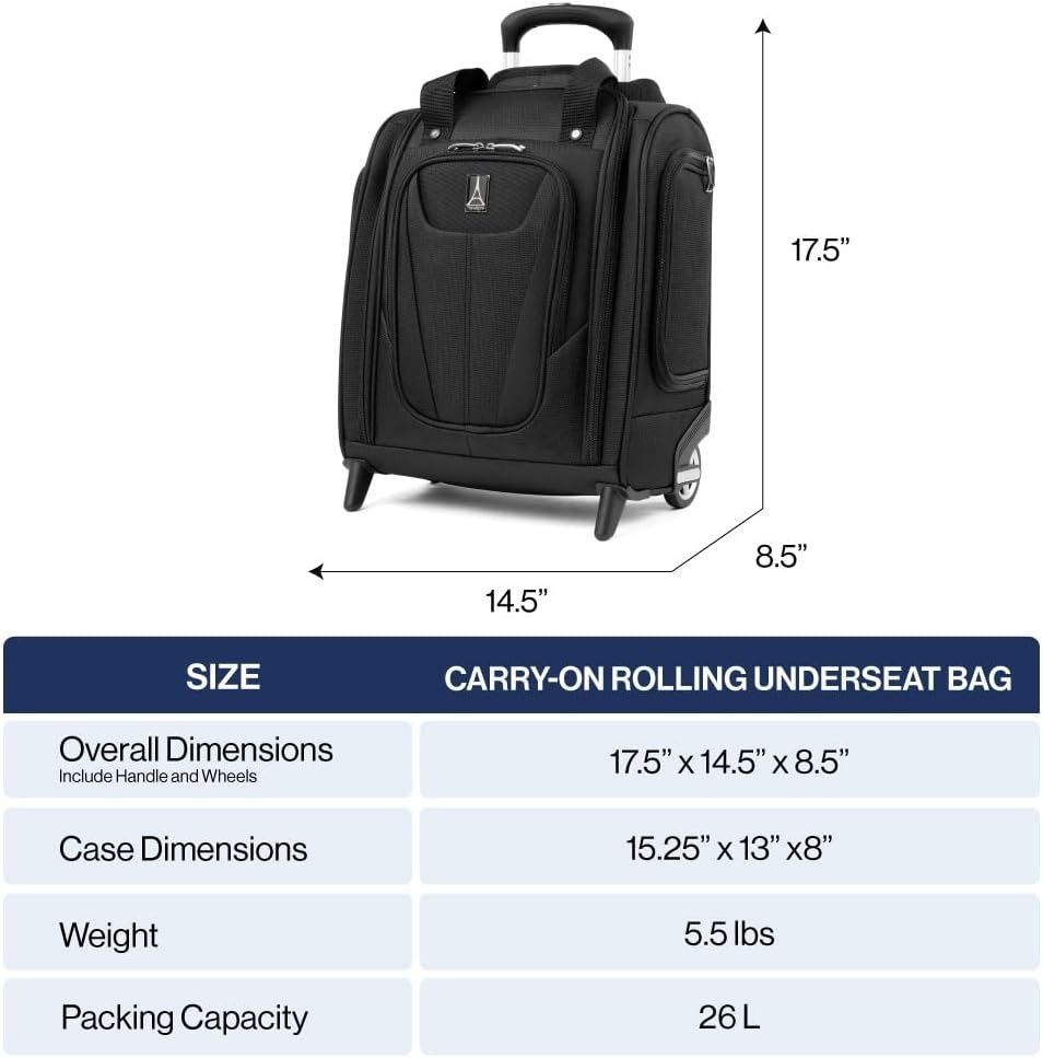 image:imageTravelpro Maxlite 5 Softside CarryOn Underseat Luggage Green 15Inch 2Wheel Rolling Design Personal Item Size Fits Under Airplane Seat Lightweight ConstructionBlack