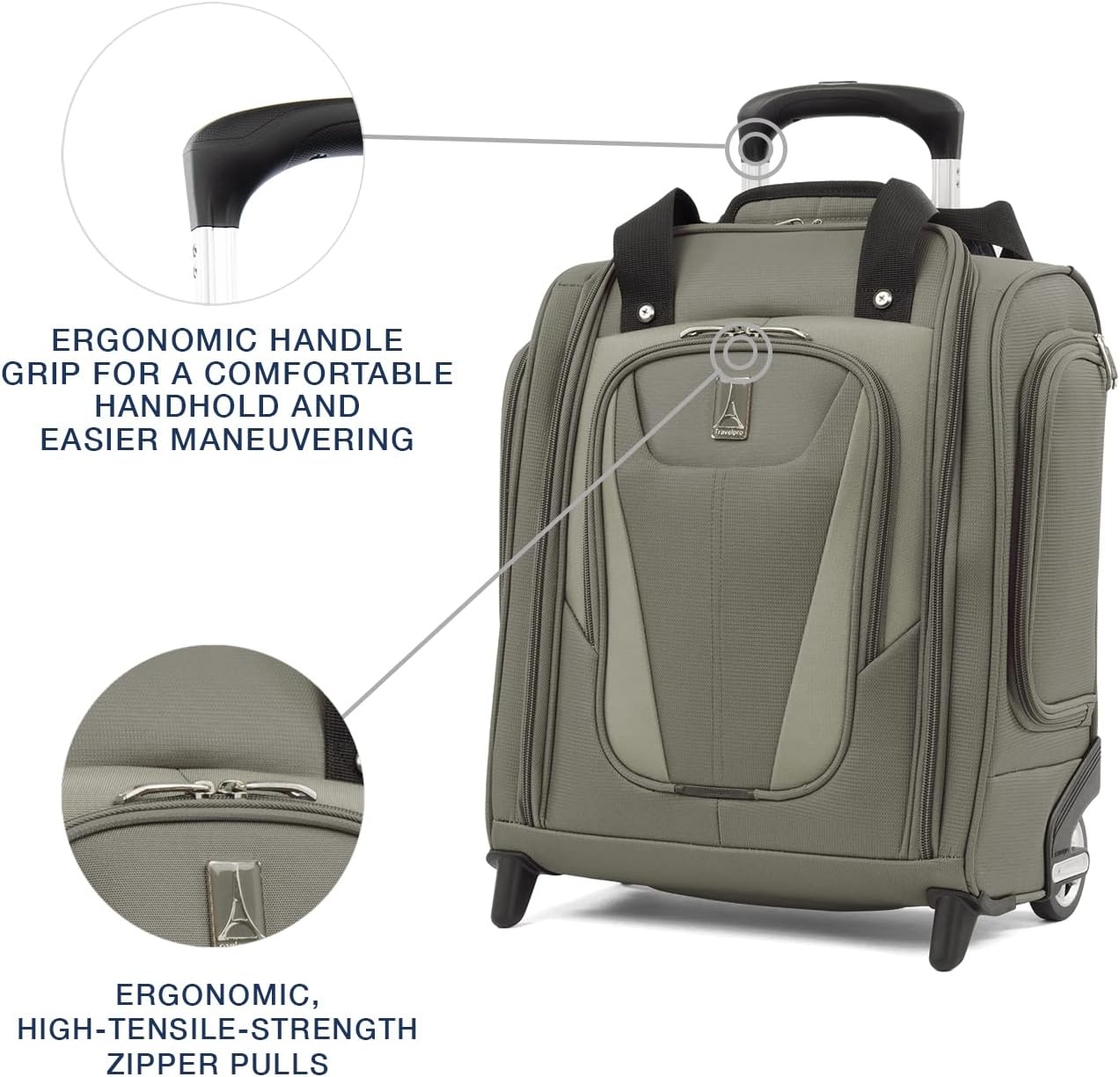 image:imageTravelpro Maxlite 5 Softside CarryOn Underseat Luggage Green 15Inch 2Wheel Rolling Design Personal Item Size Fits Under Airplane Seat Lightweight ConstructionSlate Green