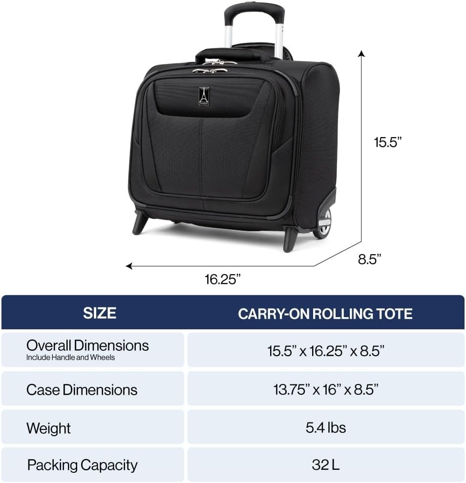 image:imageTravelpro Maxlite 5 Softside Rolling Underseat Tote Black 14Inch Lightweight CarryOn 2Wheel Upright Luggage Personal Item Size Designed for Both Men amp WomenBlack