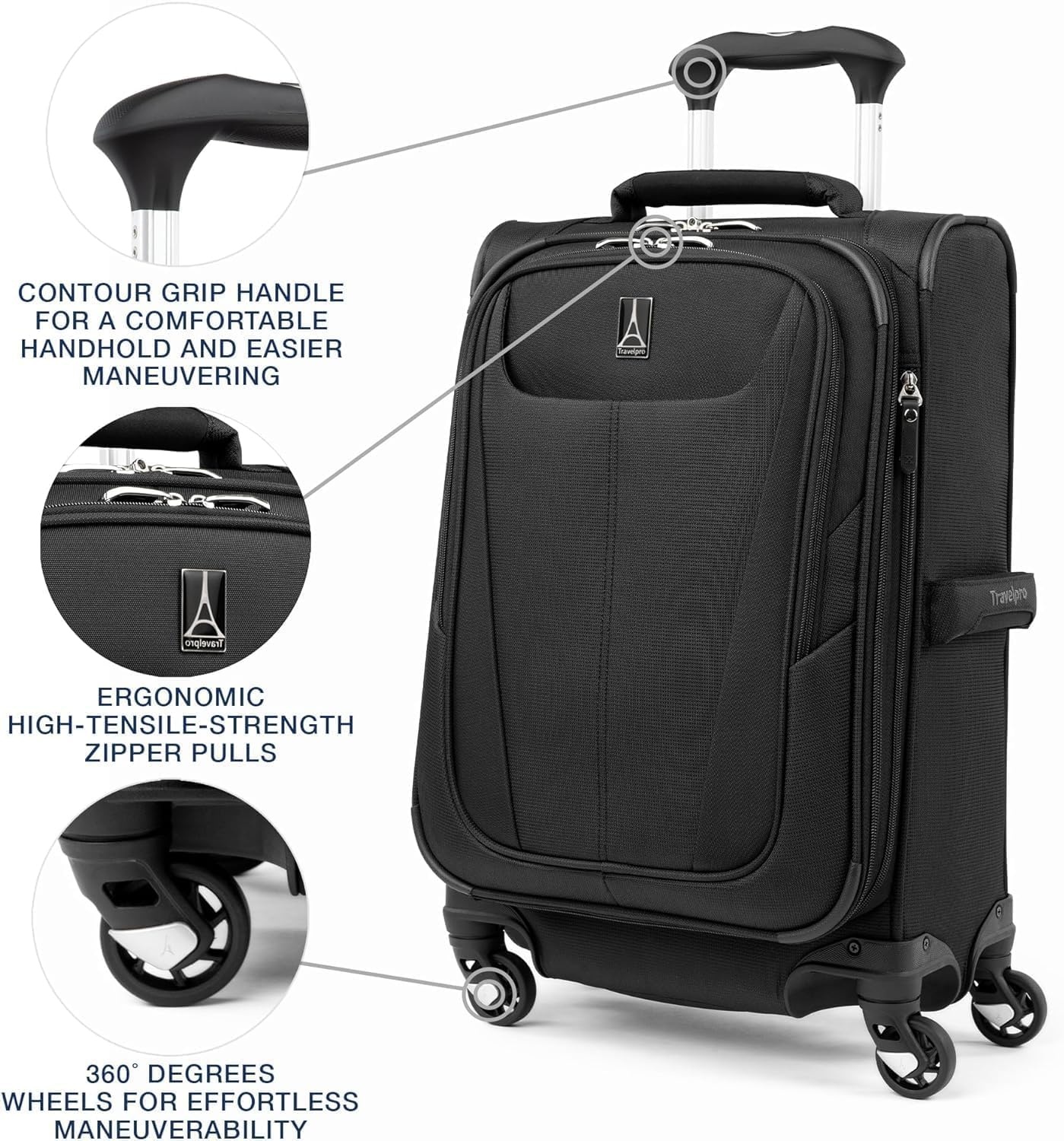 image:imageTravelpro Maxlite 5 Softside Spinner Set Black 2Piece 2125 Includes CarryOn amp Medium Checked Expandable Luggage With 4 Wheels Lightweight amp Versatile Men amp Women