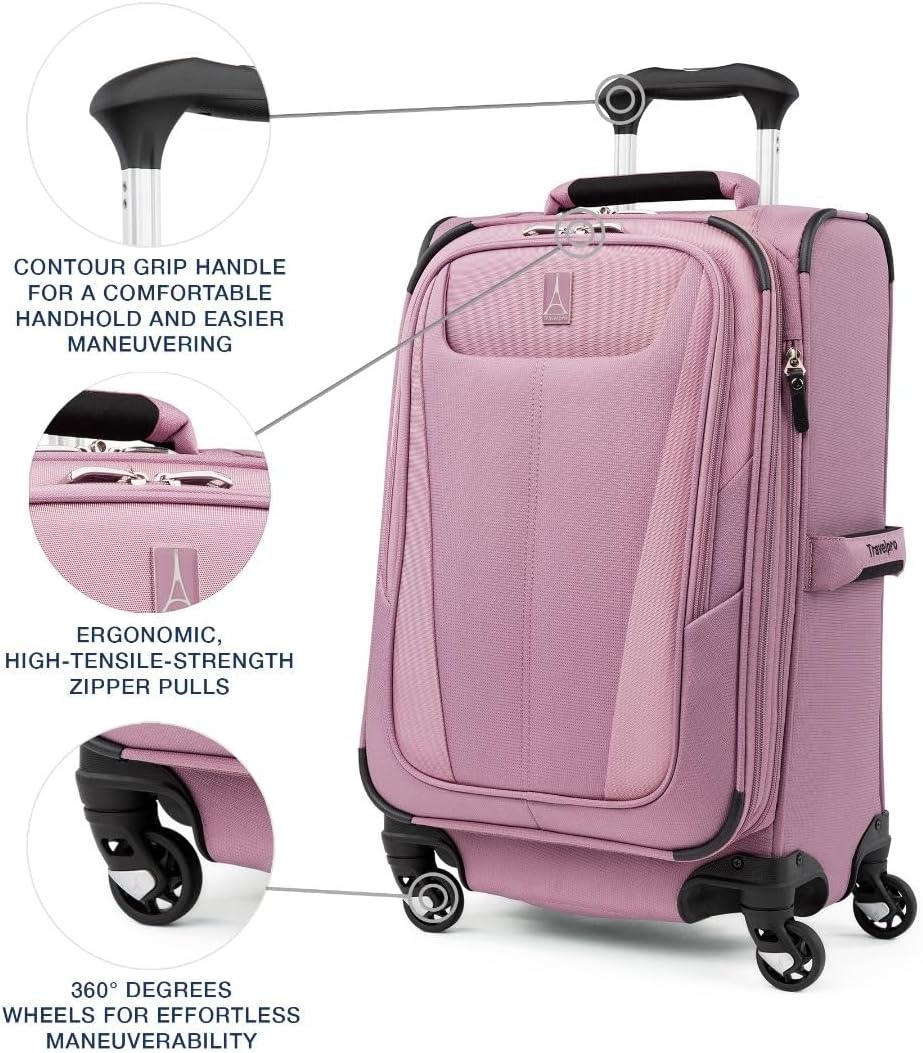 image:imageTravelpro Maxlite 5 Softside Spinner Set Forest 2Piece 2125 Includes CarryOn amp Medium Checked Expandable Luggage With 4 Wheels Lightweight amp Versatile Men amp WomenOrchid Pink Purple
