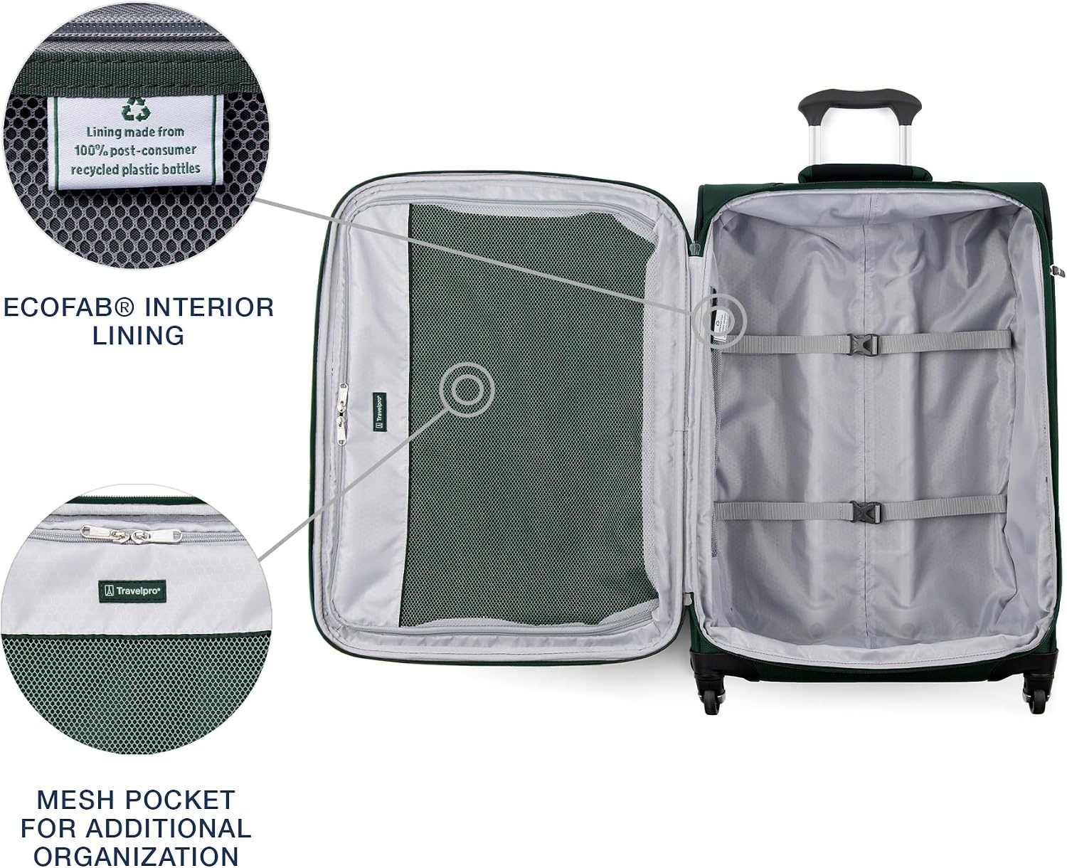 image:imageTravelpro Maxlite 5 Softside Spinner Set Forest 2Piece 2125 Includes CarryOn amp Medium Checked Expandable Luggage With 4 Wheels Lightweight amp Versatile Men amp WomenForest Green