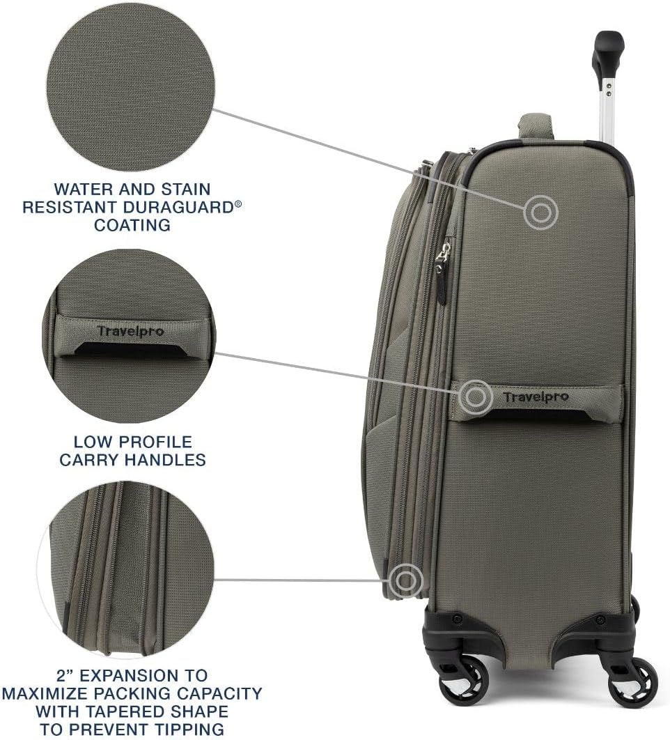 image:imageTravelpro Maxlite 5 Softside Spinner Set Forest 2Piece 2125 Includes CarryOn amp Medium Checked Expandable Luggage With 4 Wheels Lightweight amp Versatile Men amp WomenSlate Green