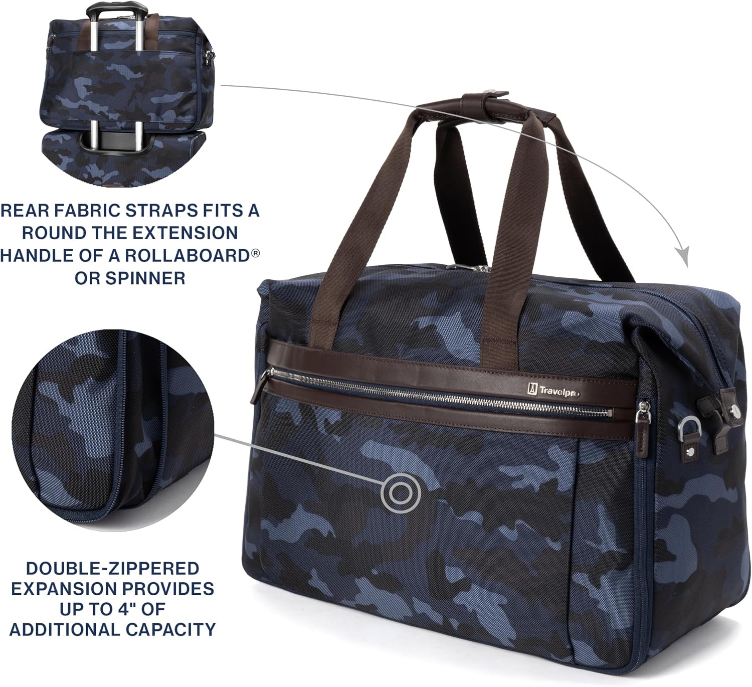 image:imageTravelpro Platinum Elite CarryOn Luggage Duffel Bag Grey 19Inch Soft 49L Capacity Travel for Weekenders amp Gym Compliant Ideal for Men amp Women TravelersNavy Camouflage