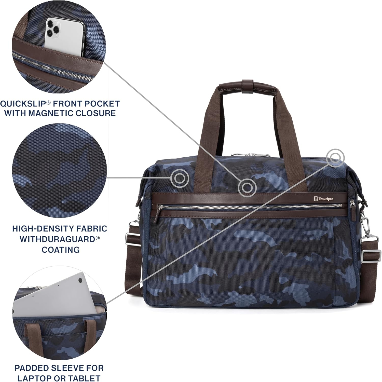 image:imageTravelpro Platinum Elite CarryOn Luggage Duffel Bag Grey 19Inch Soft 49L Capacity Travel for Weekenders amp Gym Compliant Ideal for Men amp Women TravelersNavy Camouflage