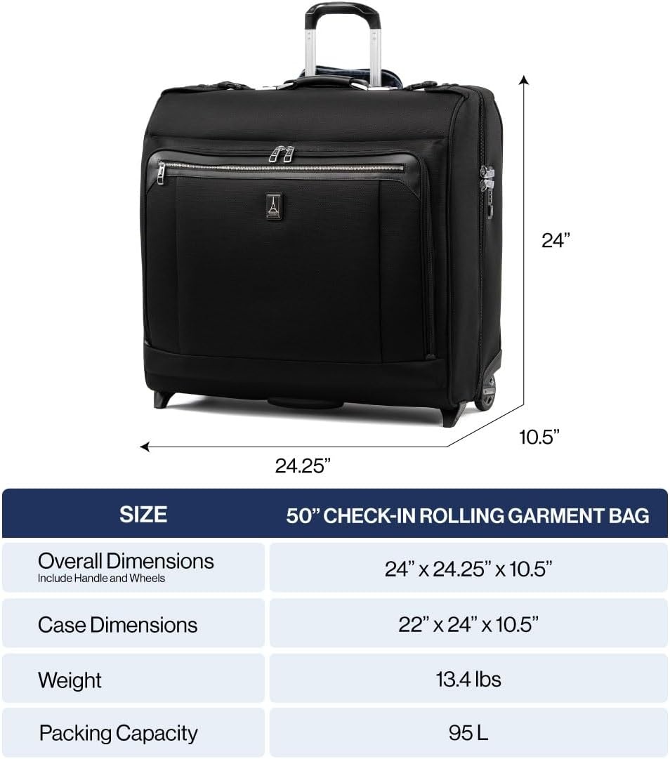 image:imageTravelpro Platinum Elite CarryOn Luggage Garment Bag Black 50Inch FullLength Softside Rolling Designed to Keep Suits amp Dresses WrinkleFree Throughout TransitShadow Black