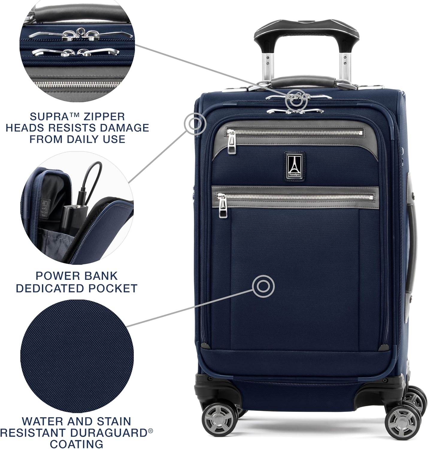 image:imageTravelpro Platinum Elite CarryOn Luggage Spinner Grey 21InchDark Blue